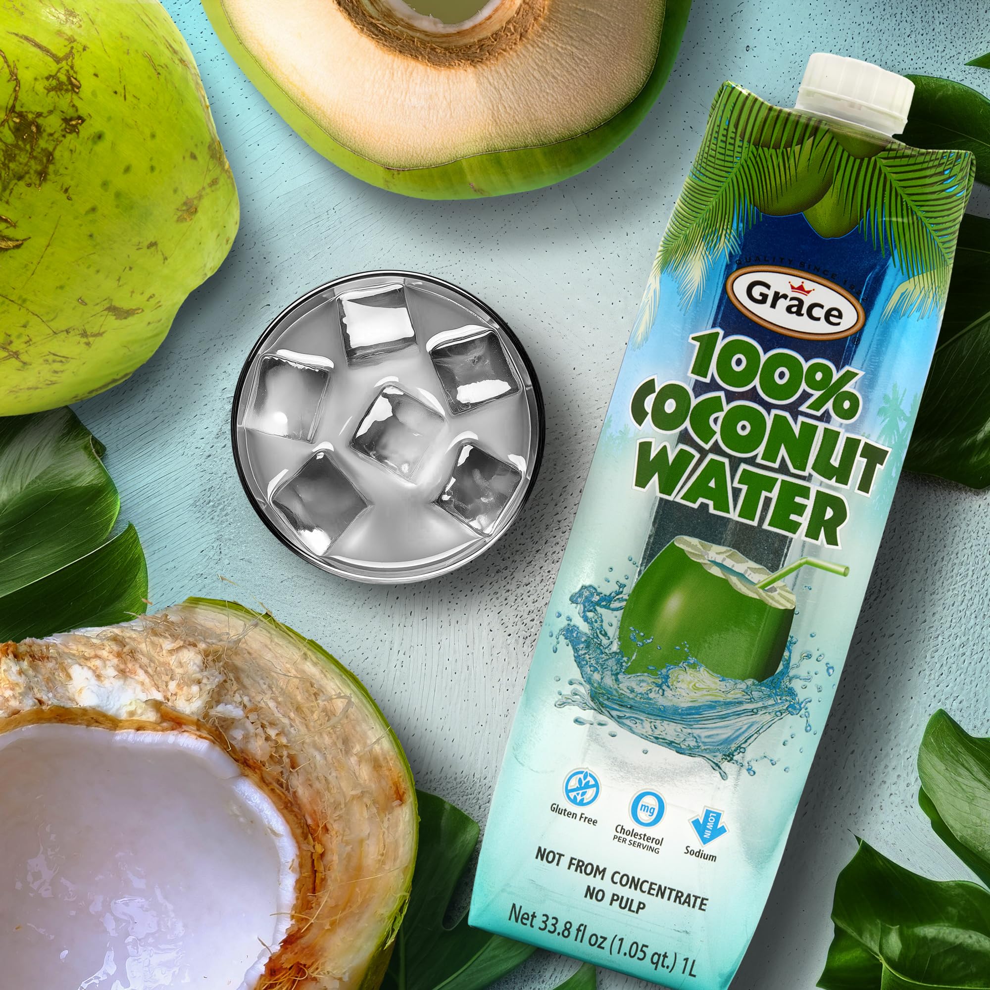 Grace 100% Pure Coconut Water - 1 Liter - 3 Pack - Fresh Coconut Water