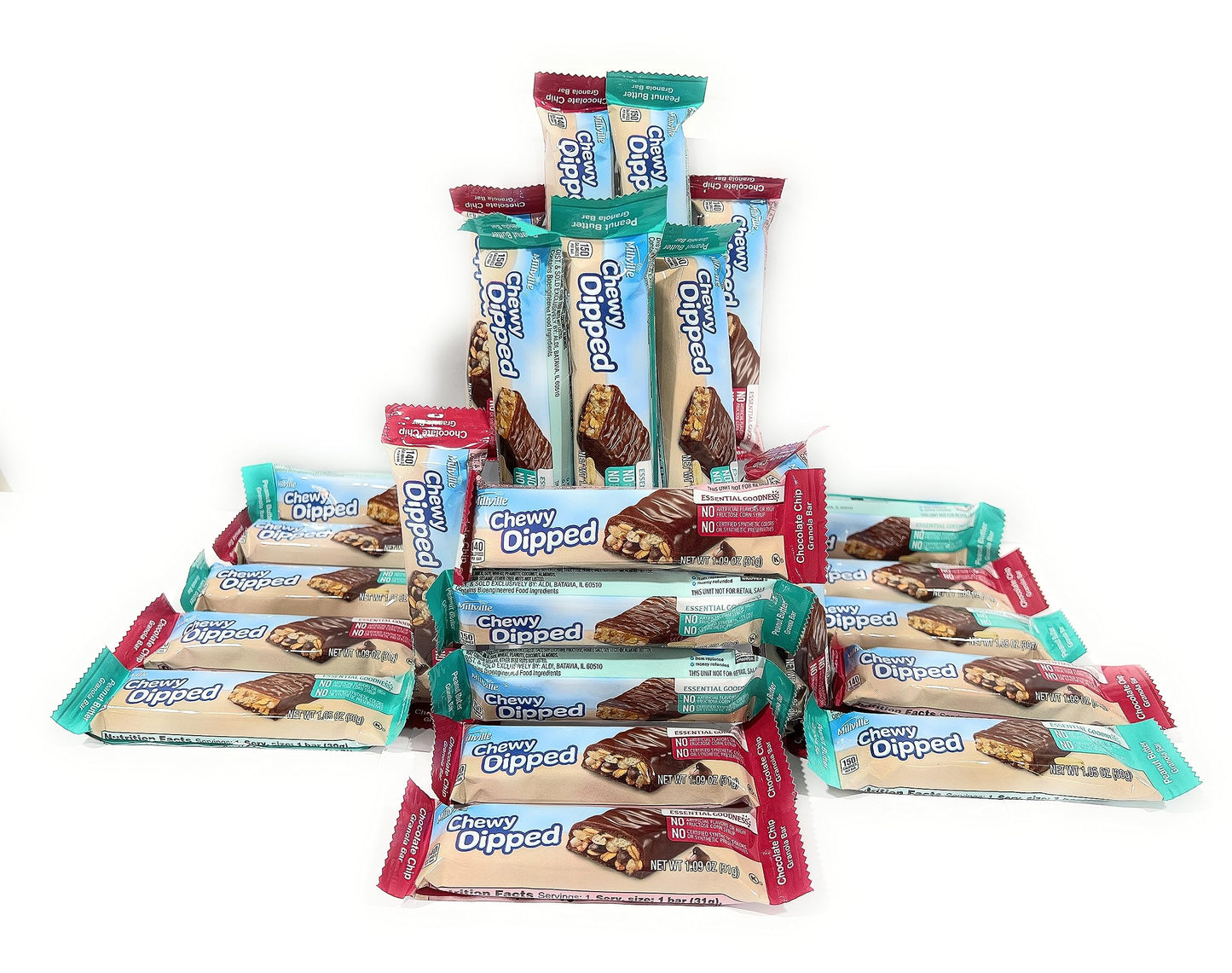 Millville Chewy Dipped Two Flavors Chocolaty Covered Granola Bars Combo Bundle 6.3oz 180g (Pack of Four)