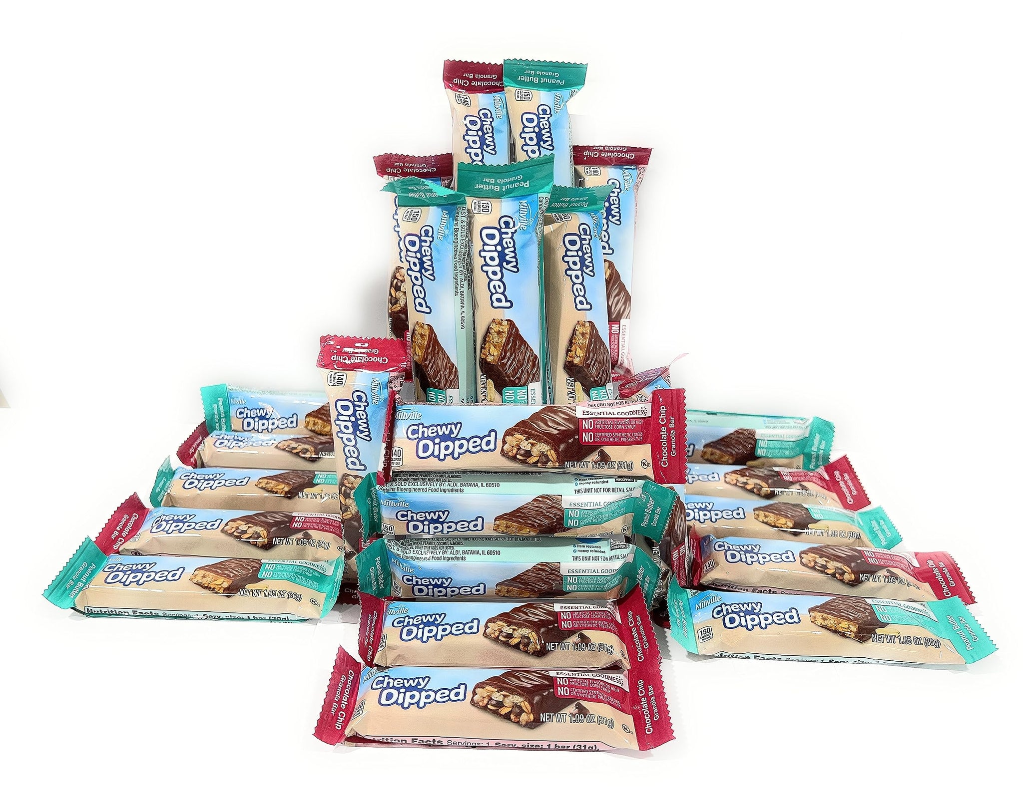 Millville Chewy Dipped Two Flavors Chocolaty Covered Granola Bars Combo Bundle 6.3oz 180g (Pack of Four)