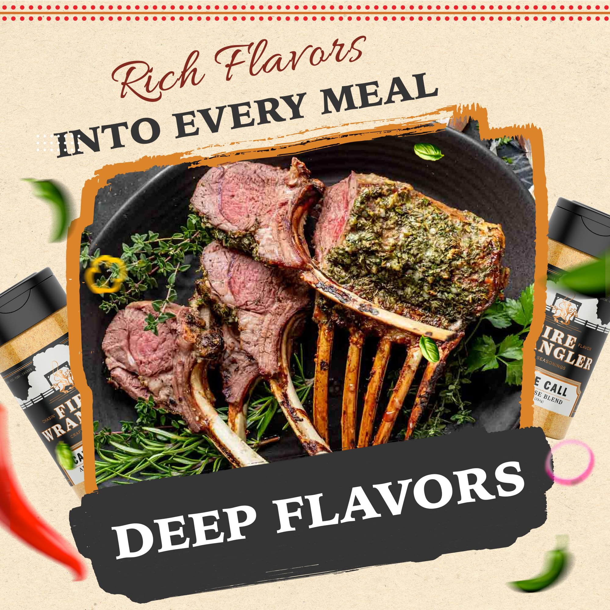 FIRE WRANGLER “Cattle Call” All-Purpose Seasoning Blend - Premium Coarse Salt, Pepper, Garlic, Citrus, Herbs & Spices - Versatile Rub for Beef
