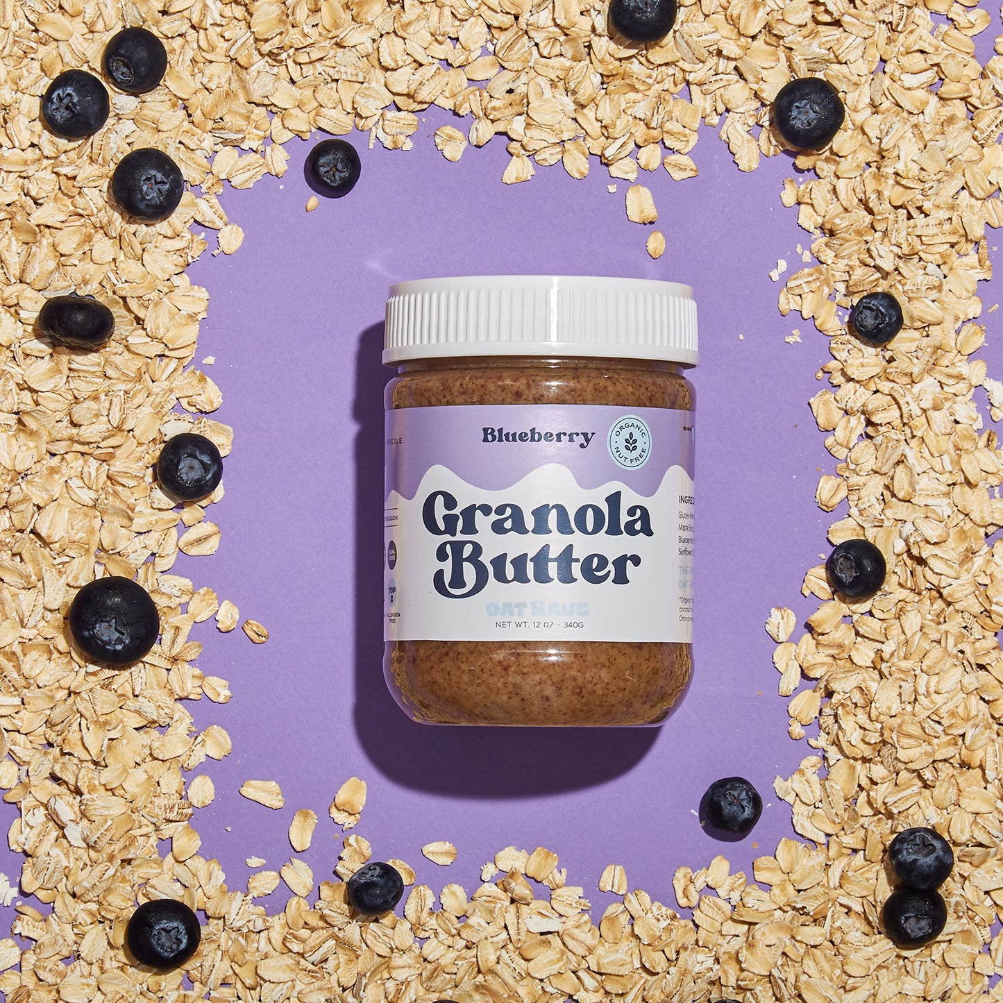 Oat Haus Organic Blueberry Granola Butter | Peanut-free, Almond (Tree-Nut) Free, & School-Safe (Top 8 Allergen Free) | Sunflower Seed & Cookie Butter