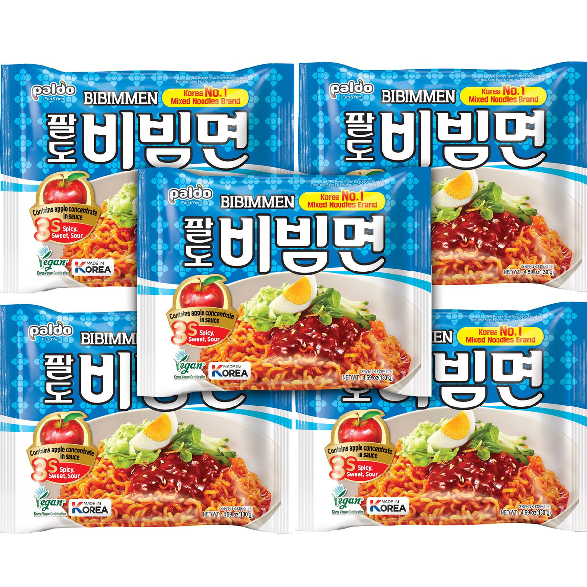 Paldo Korean Ramen Family Pack (Bibimmen) 4.59oz (Pack of 5)