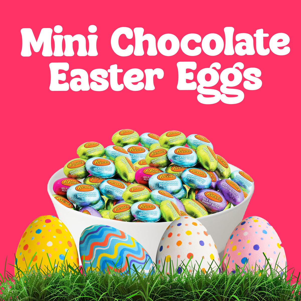 REESE Peanut Butter Mini Eggs, Bulk 4 Lb Mini Milk Chocolate Peanut Butter Half Eggs Candy, Foil Wrapped in Pastel Spring Colors, Easter Baskets, Egg
