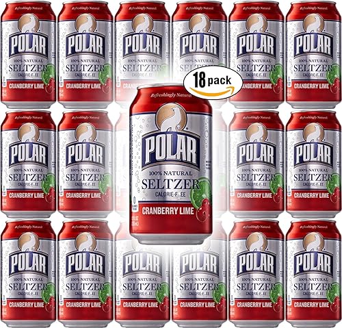 Polar Seltzer Cranberry Lime, 12oz Cans (Pack of 18, Total of 216 Oz)
