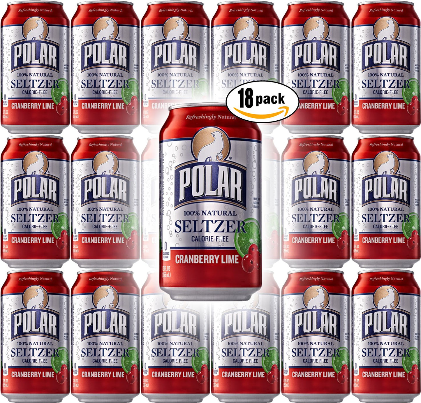 Polar Seltzer Cranberry Lime, 12oz Cans (Pack of 18, Total of 216 Oz)