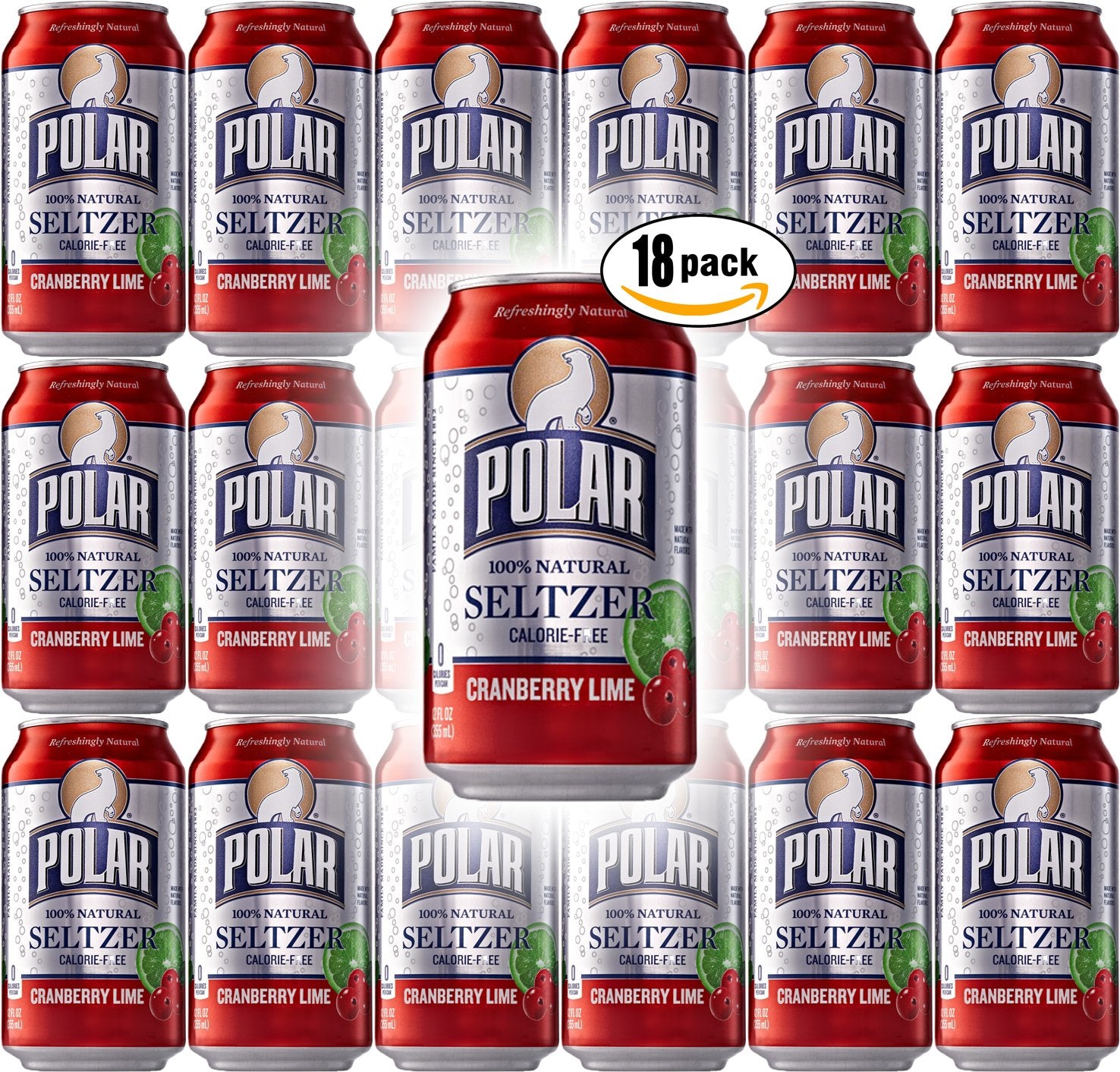 Polar Seltzer Cranberry Lime, 12oz Cans (Pack of 18, Total of 216 Oz)
