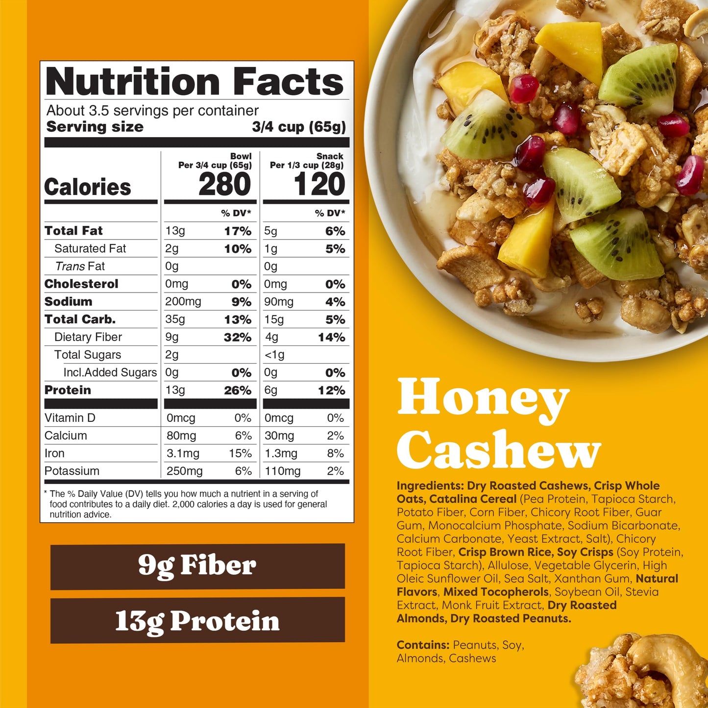 Catalina Crunch Protein Granola - Low Sugar Breakfast Cereal with 13g of Protein - Gluten Free, Keto Friendly - Honey Cashew - 8 oz. Bag (Pack of 1)