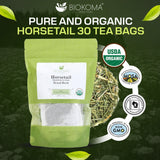 Biokoma Organic Horsetail Dried Herb 30 Tea Bags Shavegrass Equisetum Arvense USDA Organic Herbal Tea Healthy Hair Skin Nails Support Resealable Pouch