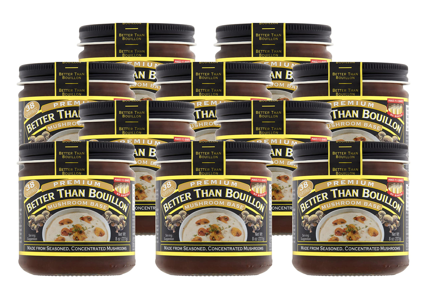 Better Than Bouillon Premium Mushroom Base, Made from Seasoned & Concentrated Mushrooms, Makes 9.5 Quarts of Broth, 38 Servings, 8 OZ (Pack of 10)