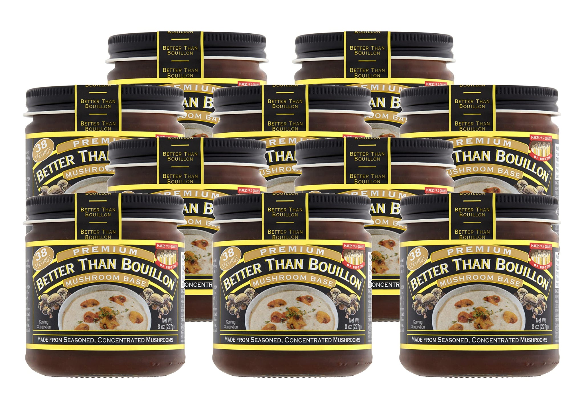 Better Than Bouillon Premium Mushroom Base, Made from Seasoned & Concentrated Mushrooms, Makes 9.5 Quarts of Broth, 38 Servings, 8 OZ (Pack of 10)