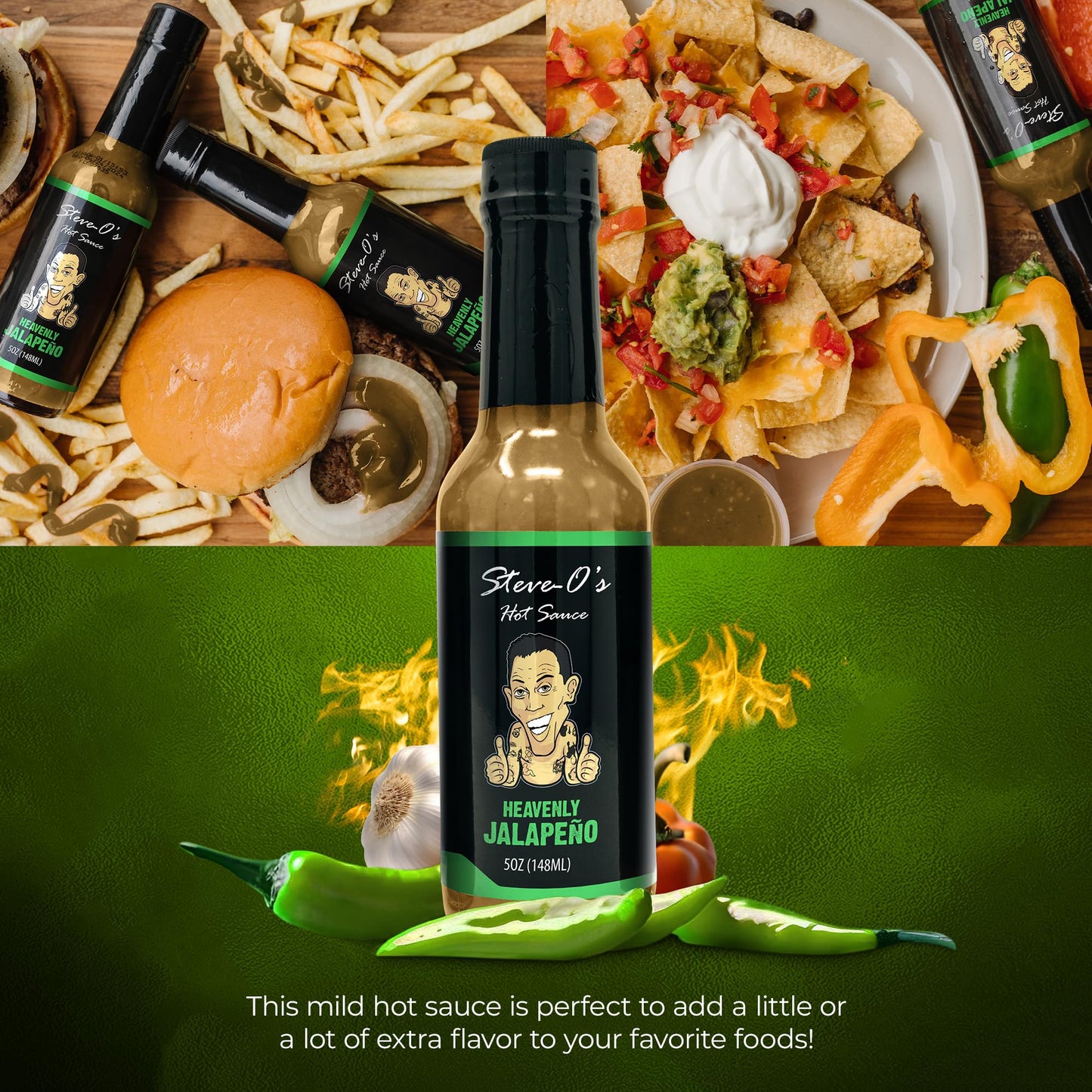 Steve-O's Heavenly Jalapeño Hot Sauce | Zesty Green Verde Sauce for Marinades, BBQ, Veggies, Eggs & Potatoes | 5 fl oz