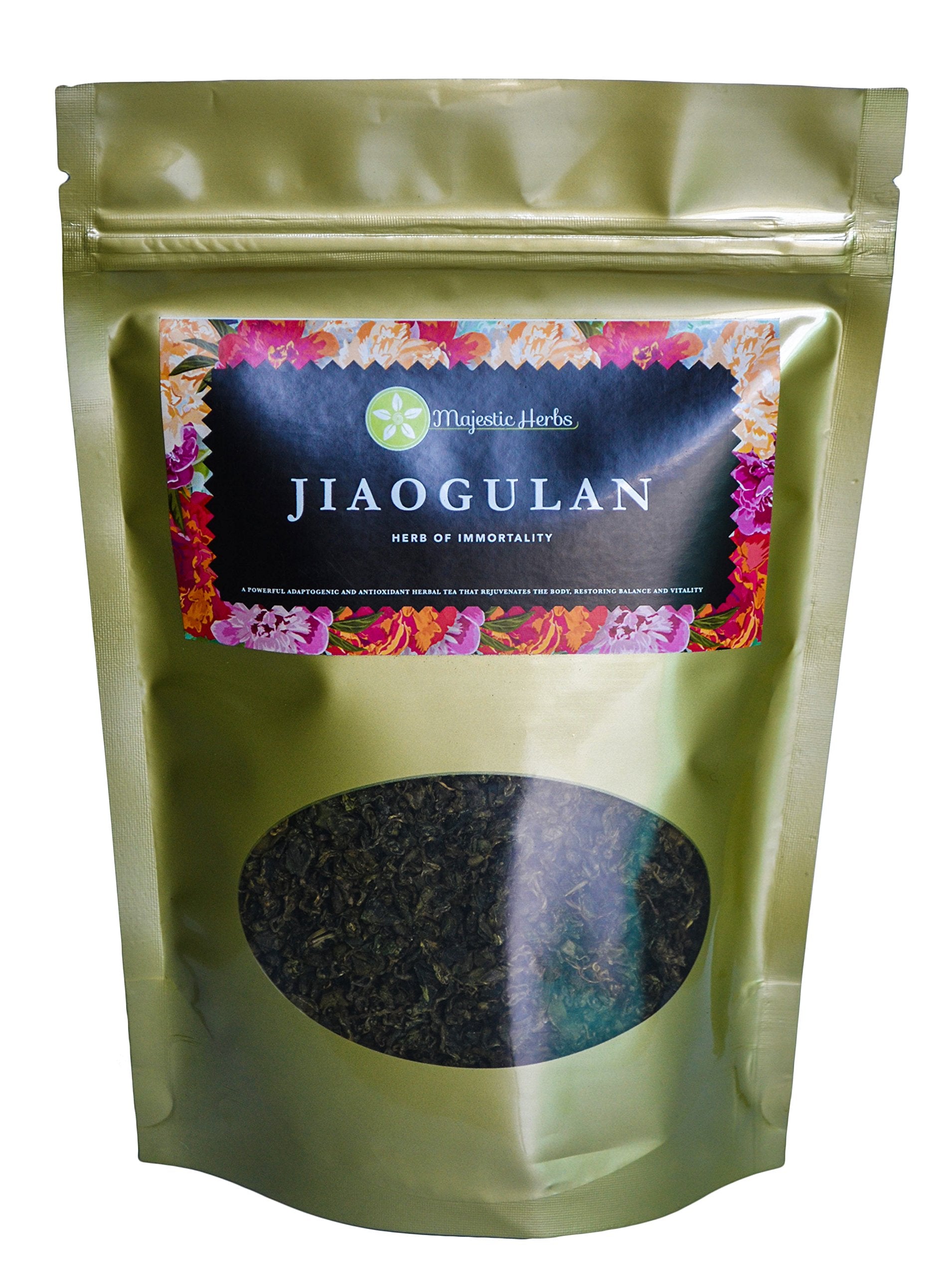 Jiaogulan Tea (Gynostemma Pentaphyllum) by Majestic Herbs | Organically Grown Loose Leaf Tea | Caffeine-Free | Fair-Trade |100g