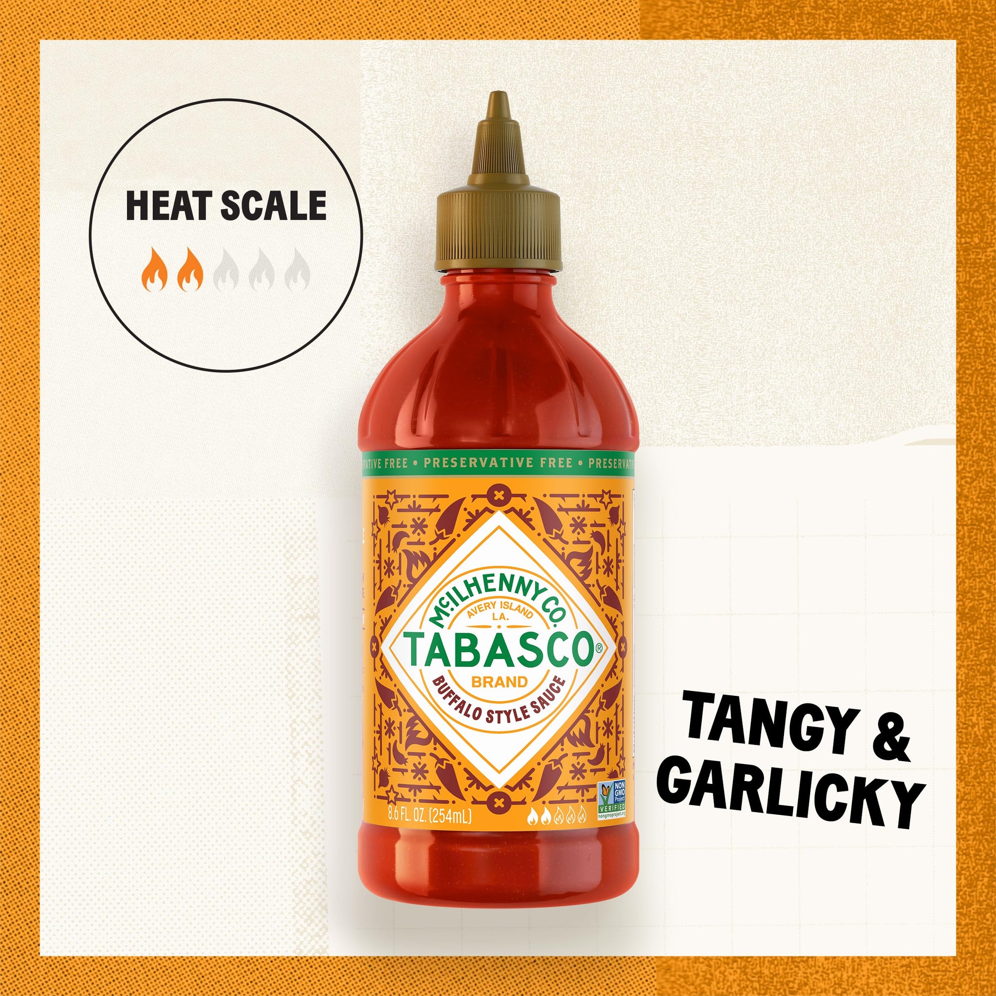 TABASCO Brand Buffalo Style Sauce, Medium Hot Sauce, Easy-to-Squeeze Bottle, Thick & Tangy, Five Simple Ingredients, Great on Chicken Party Wings