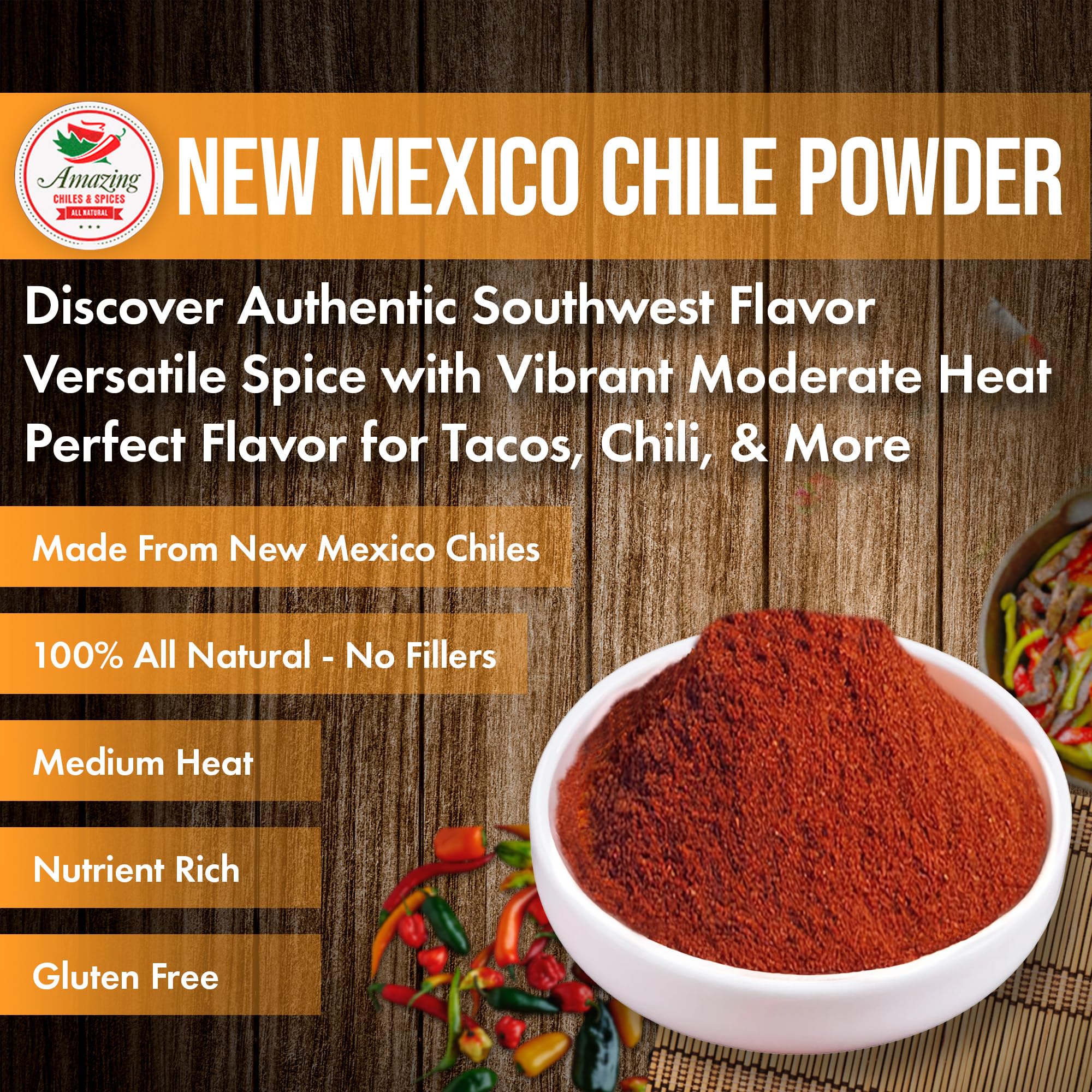 New Mexico Chili Powder (4oz) - Natural and Premium. Great For Stews, Soups, Meat Rubs, Salsa, Enchiladas and More. Moderate Heat. By Amazing Chiles