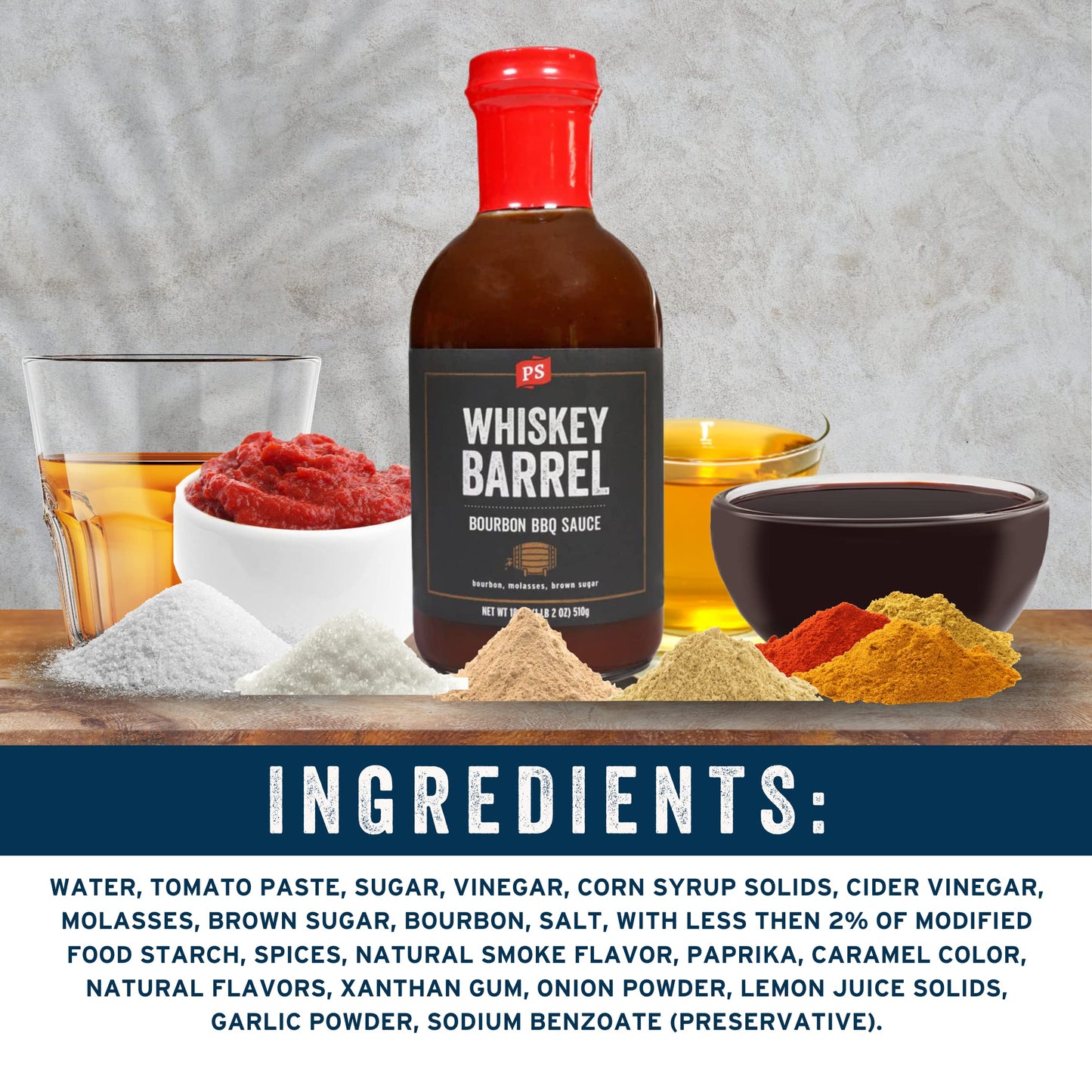 PS Seasoning Whiskey Barrel Bourbon BBQ Sauce - All-Purpose Marinade, Glaze, Baste, and Dip - Sweet and Smoky Sauce, Great for Baby Back Ribs