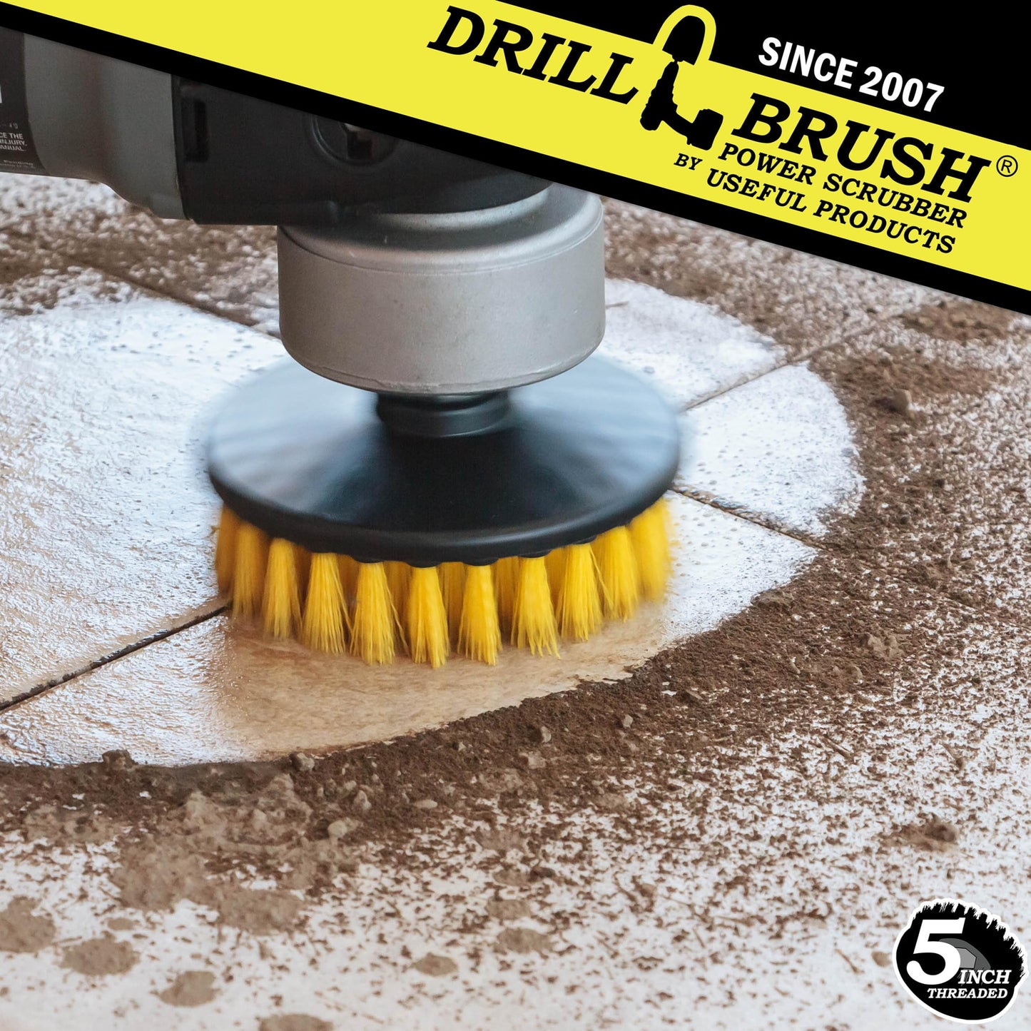 Threaded 5-inch Scrubber - All Purpose Cleaning Supplies - Scrub Brush fits Electric, Pneumatic DA Rotary Polishers - Bathroom Rugs - Cleans Carpet