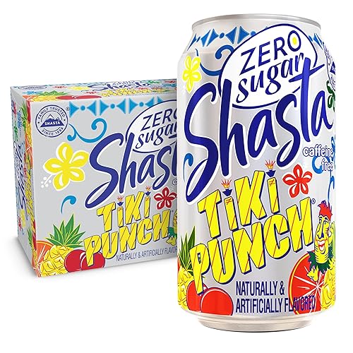 Shasta Zero Sugar Tiki Punch | 12-Pack of 12oz Cans | Tropical Punch Flavor | Sugar-Free & Sweet | Caffeine-Free