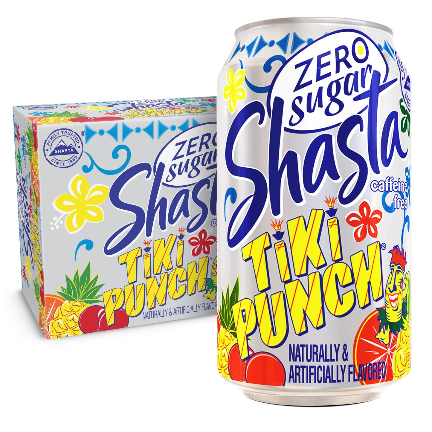 Shasta Zero Sugar Tiki Punch | 12-Pack of 12oz Cans | Tropical Punch Flavor | Sugar-Free & Sweet | Caffeine-Free