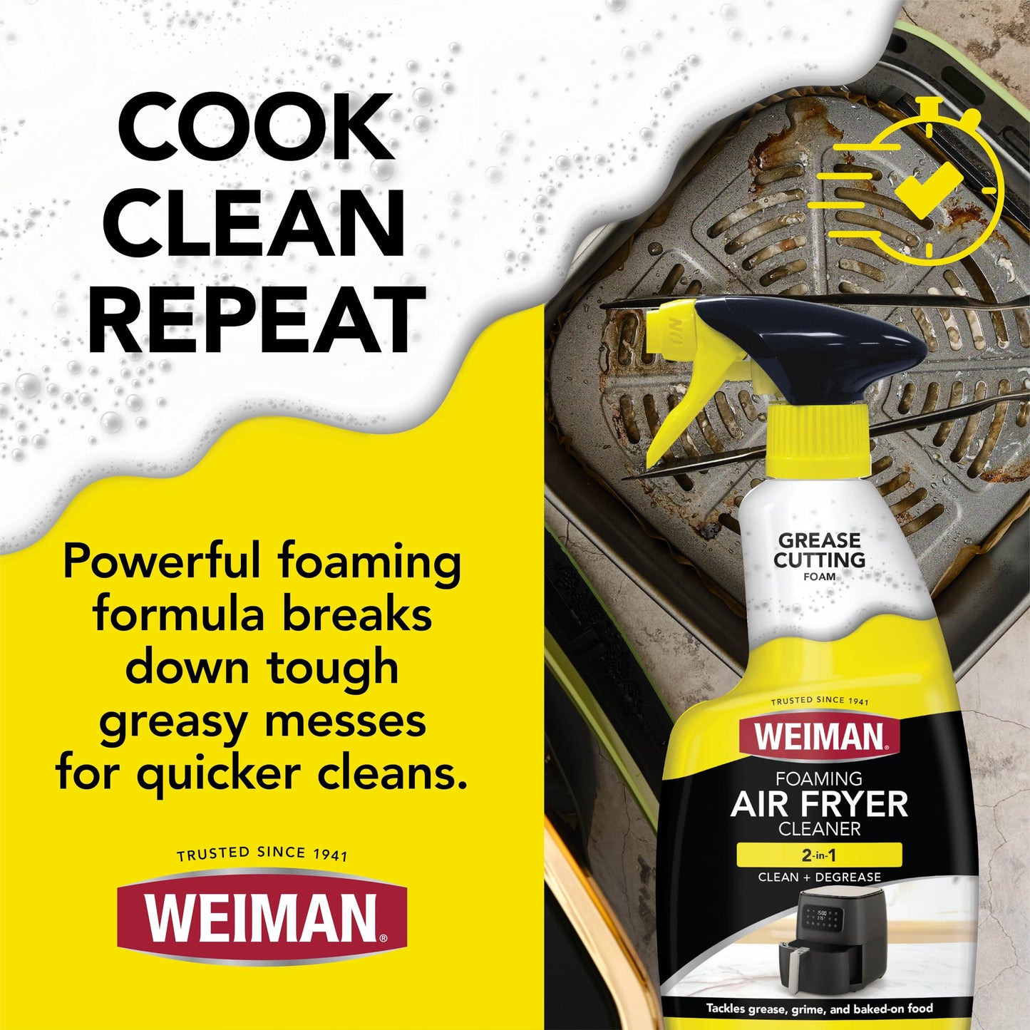 Weiman Foaming Air Fryer Cleaning Kit, Cleaner & Degreaser for Ceramic Baskets & Trays, Removes Grease, Grime, Oil & Baked-On Food, Includes