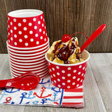 12 Ounce Disposable Paper Treat Cups Ice Cream Bowls -Plastic Spoons - Paper Straws - Ice Cream Sundae Kit for 24 - Blue, Pink, Orange, Yellow, Green