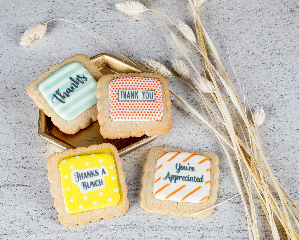 Thank You Cookies Party Favors Bulk Individually Wrapped Sugar Cookies 24 Pack Gift Basket Decorated Cookie Nut-Free