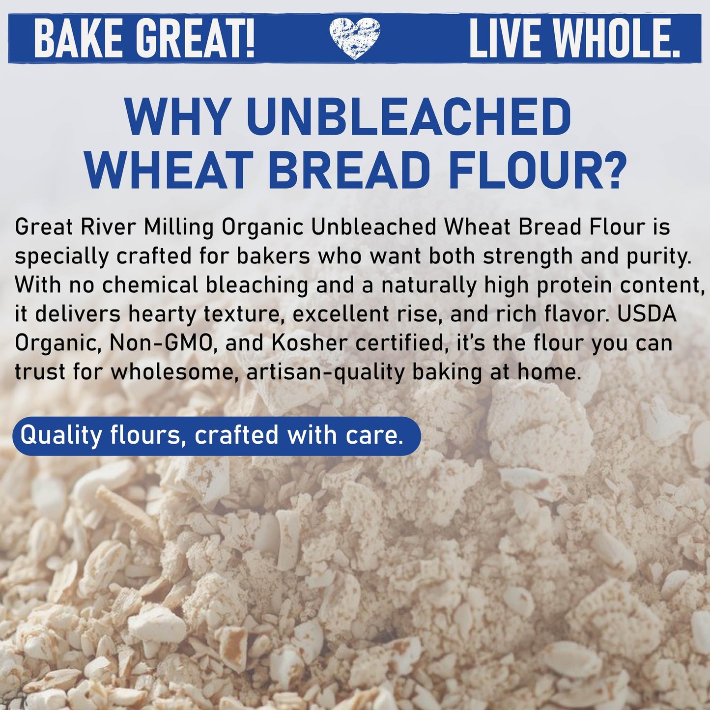 Great River Milling Organic Unbleached Wheat Bread Flour | Artisan Bread Flour for Baking | Multi-Purpose Wheat, Unbromated, Non-GMO, Kosher | 25 Lb