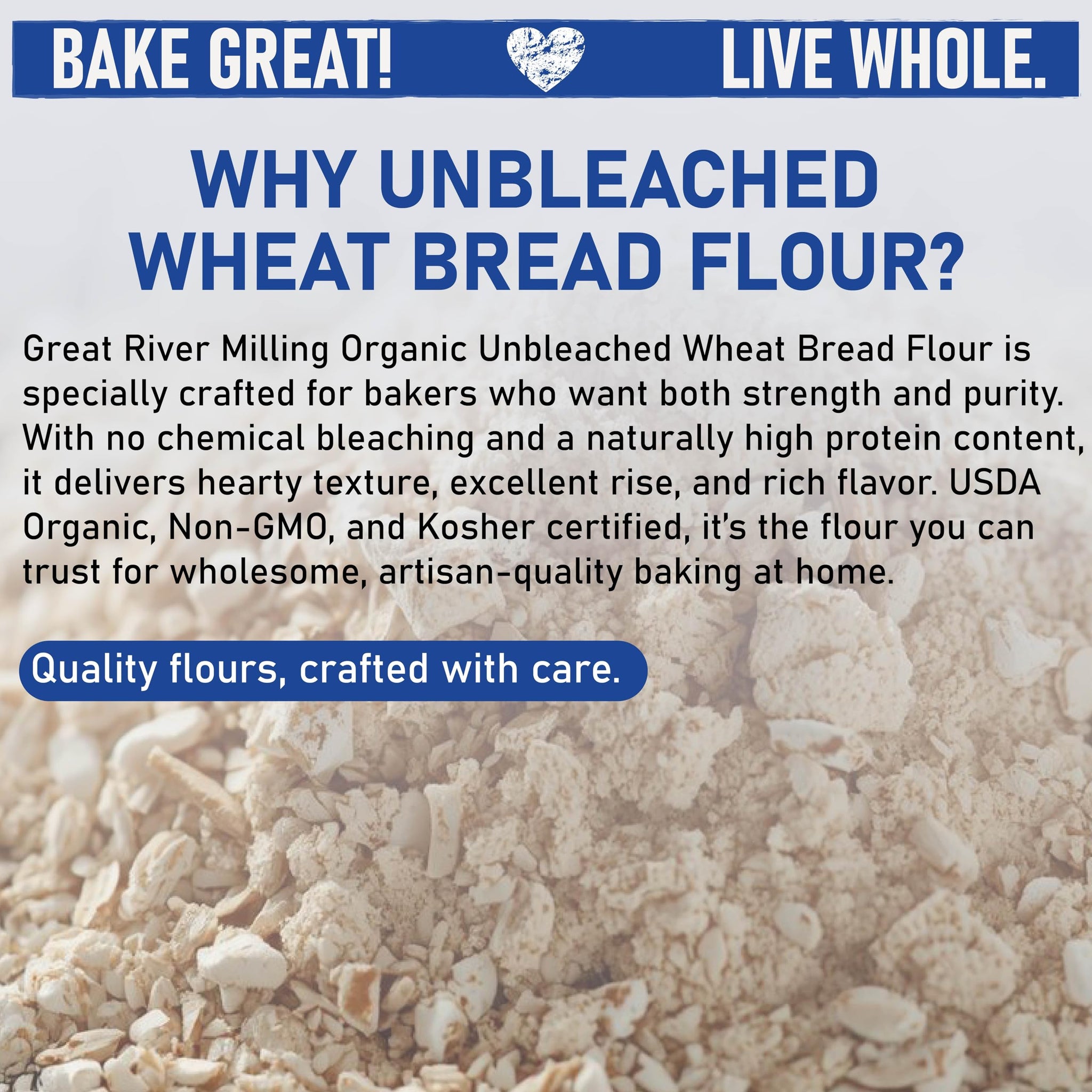 Great River Milling Organic Unbleached Wheat Bread Flour | Artisan Bread Flour for Baking | Multi-Purpose Wheat, Unbromated, Non-GMO, Kosher | 25 Lb