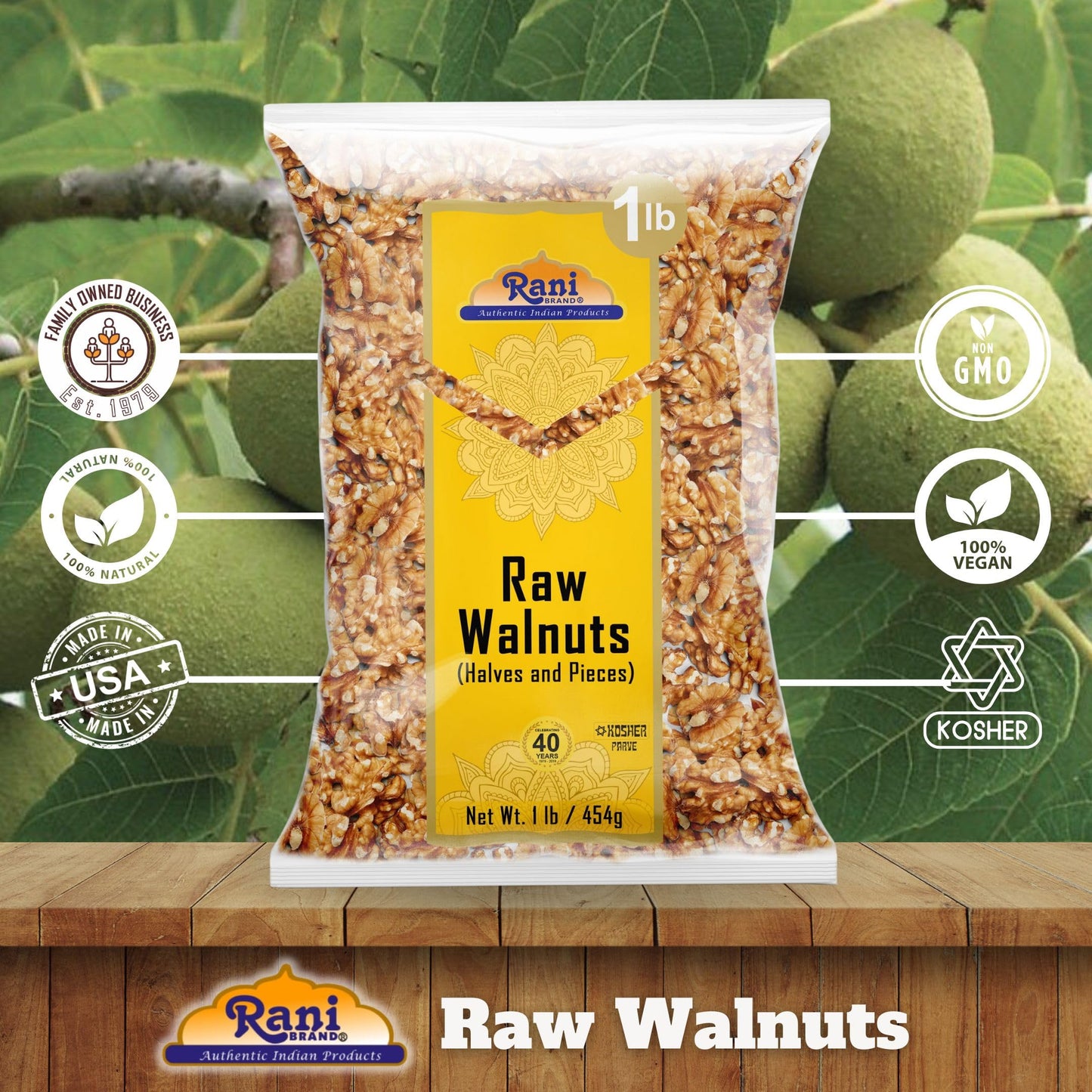 Rani Raw Walnuts, Halves and Pieces 16oz (1lb) 454g ~ All Natural | Vegan | Gluten Friendly | Fresh Product of USA