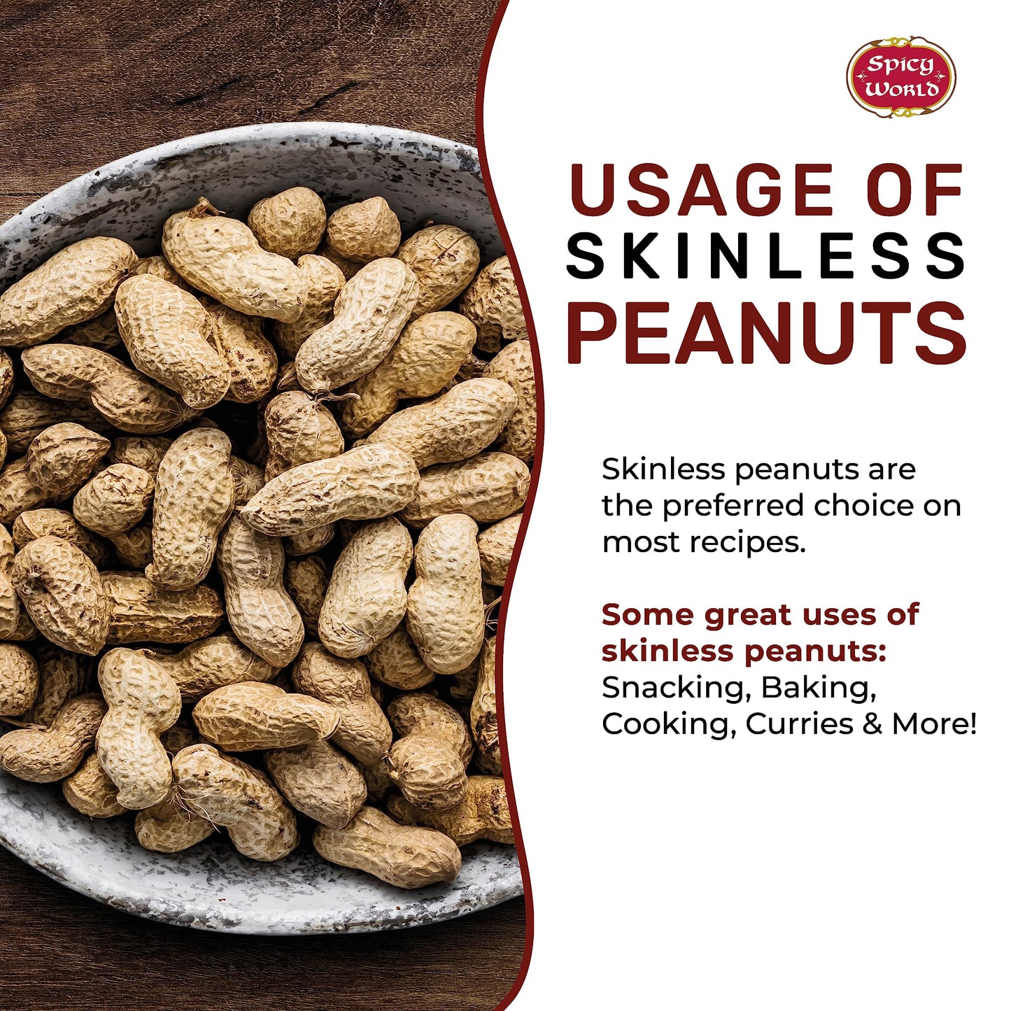 Spicy World Skinless Peanuts, Blanched Raw Peanuts (Uncooked, Unsalted) 4 Pound (64oz) ~ All Natural USA Grown