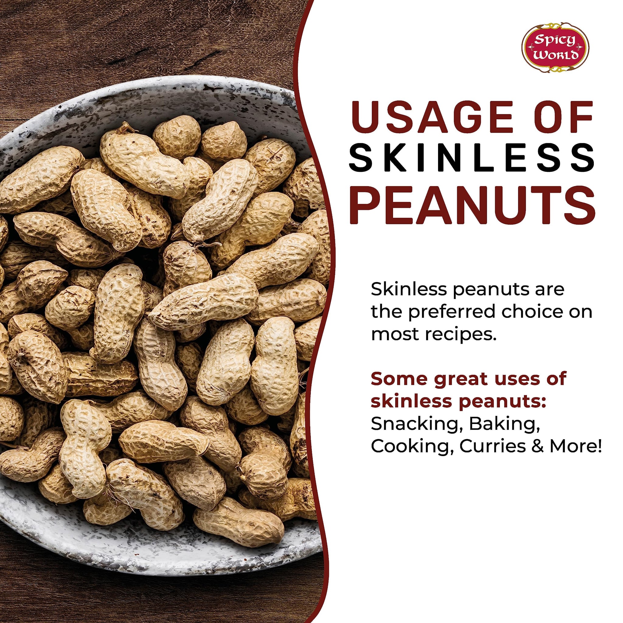 Spicy World Skinless Peanuts, Blanched Raw Peanuts (Uncooked, Unsalted) 4 Pound (64oz) ~ All Natural USA Grown
