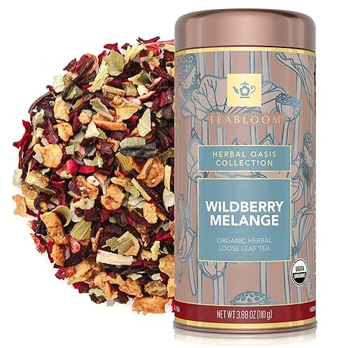 Teabloom Organic Herbal Tea, Wildberry Mélange Loose Leaf Tea, Berry Flavor Herbal Tea, USDA Organic Certified and Kosher Certified Fruit Tea Blend