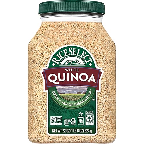 RiceSelect White Quinoa, Premium White Seeds, Gluten-Free, Non-GMO, Good Source of Fiber and Protein, 22oz Jar (Pack of 1)