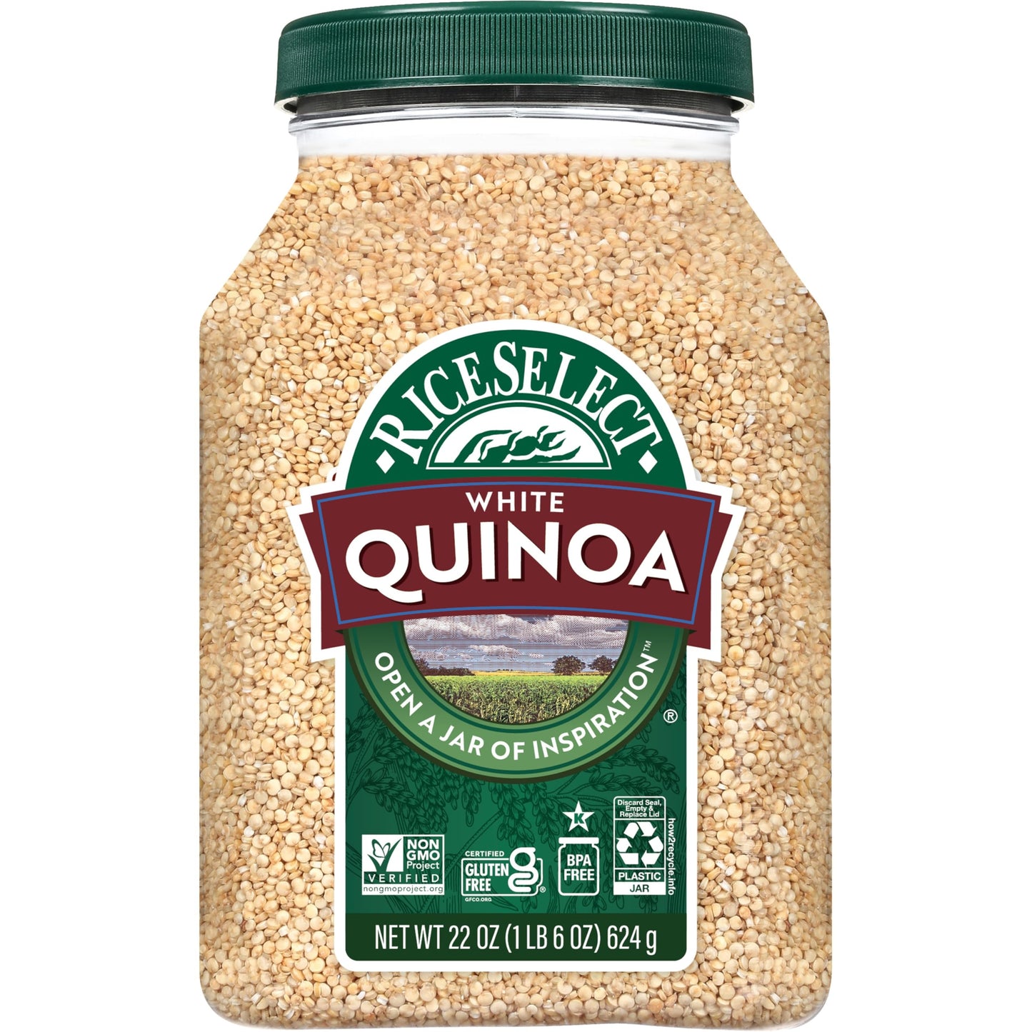 RiceSelect White Quinoa, Premium White Seeds, Gluten-Free, Non-GMO, Good Source of Fiber and Protein, 22oz Jar (Pack of 1)