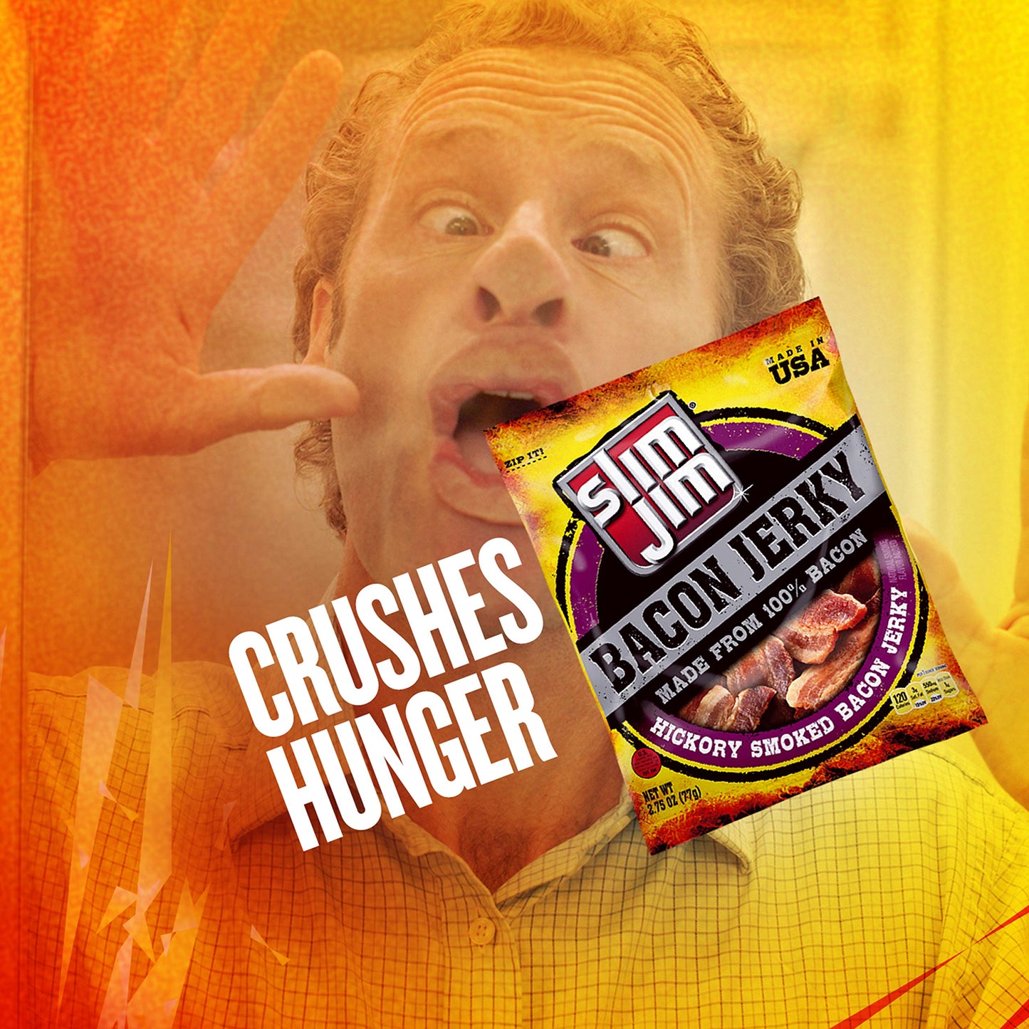 Slim Jim Smoked Bacon Jerky, Hickory Flavor, 10g Protein Per Serving, 2.75 oz. (1 Count)