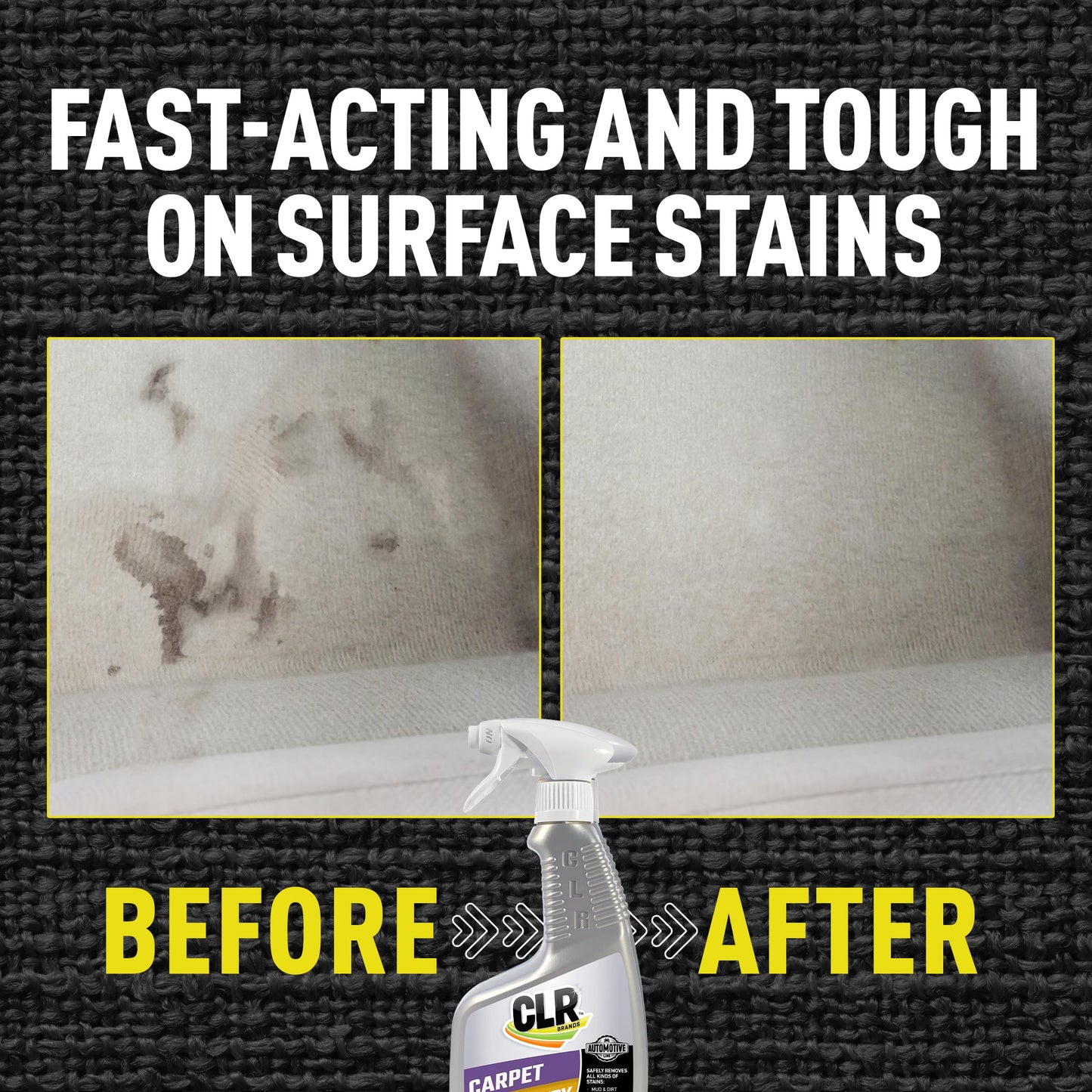 CLR Brands Automotive Carpet, Upholstery & Fabric Cleaner, 22 oz. Spray Bottle, Fast-Acting Stain Remover, Cleans Mud, Coffee, Ink, Blood and More