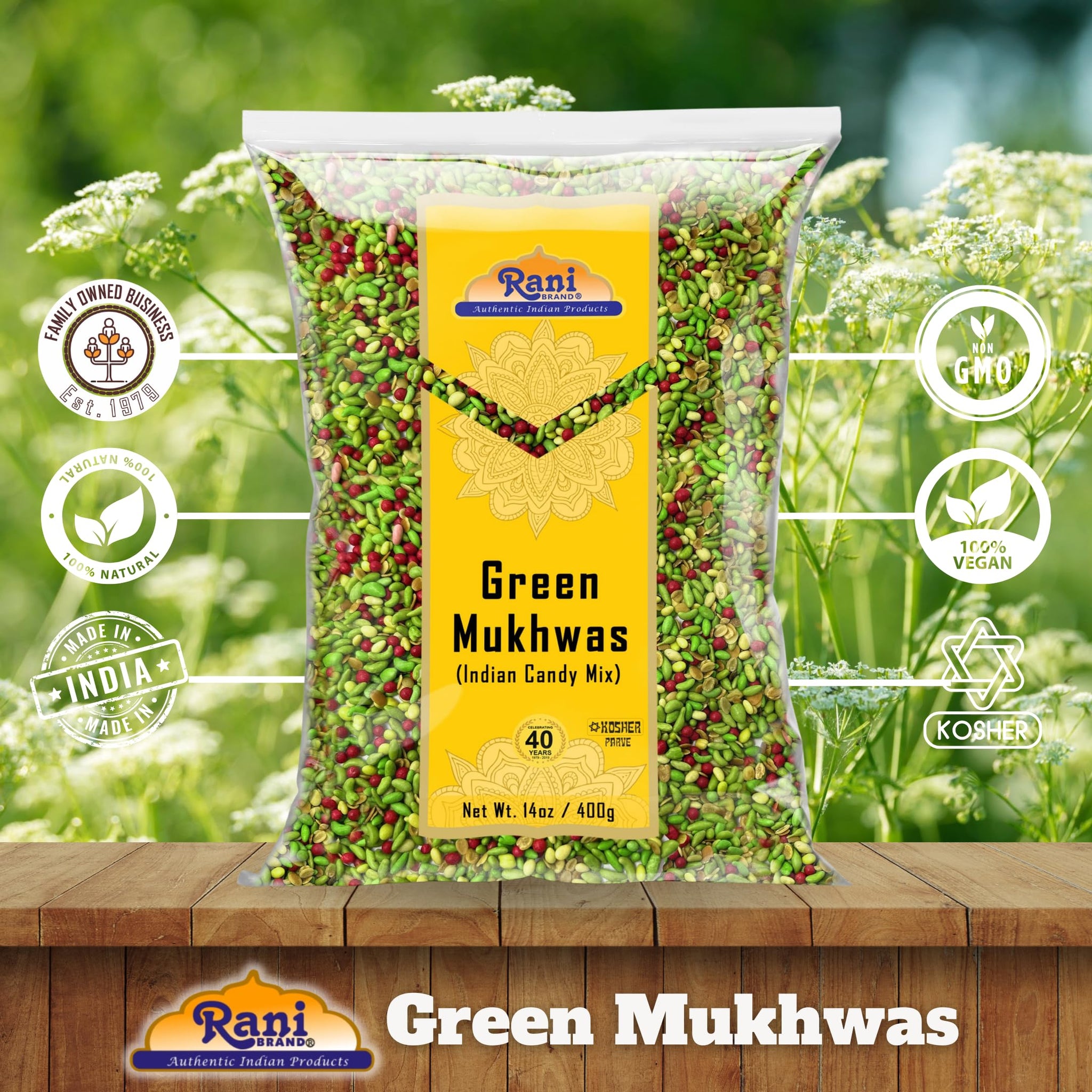 Rani Green Mukhwas (Special Digestive Treat) 14oz (400g) ~ Vegan | Indian Candy Mouth Freshener | Kosher