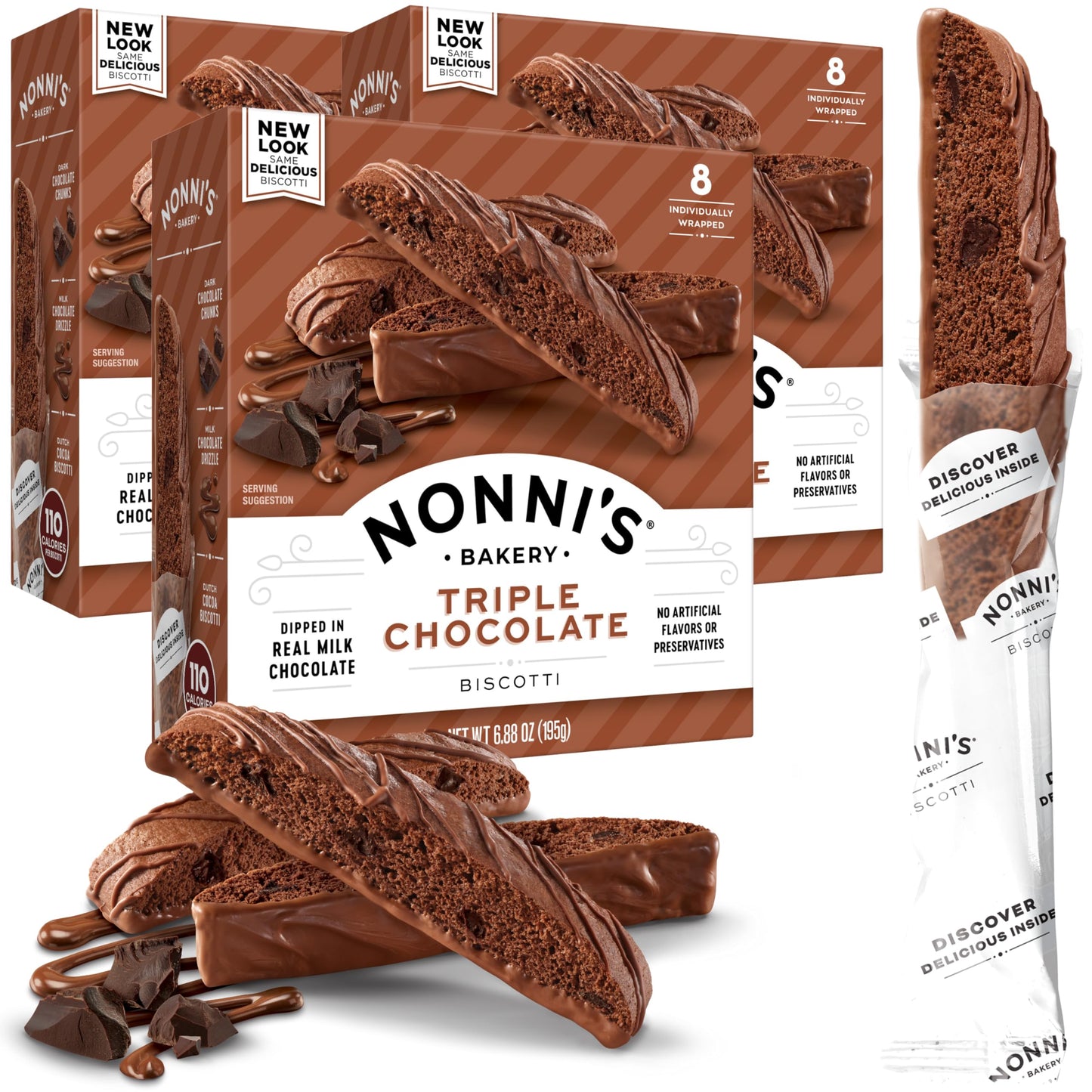 Nonni's Triple Chocolate Biscotti Italian Cookies - 3 Boxes Triple Chocolate Italian Biscotti Cookies w/Dark Chocolate - Biscotti Individually Wrapped