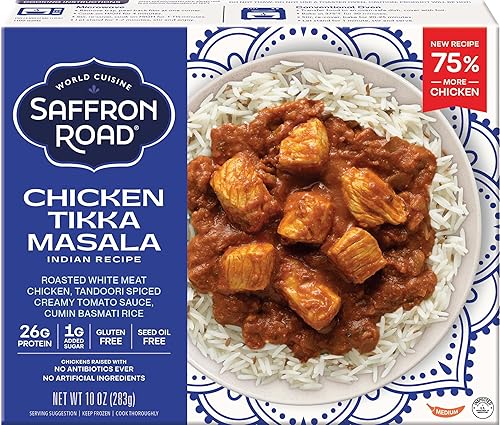 Saffron Road Frozen Chicken Tikka Masala - High Protein, Seed Oil Free, Chickens Raised with No Antibiotics, No Artificial Ingredients, Gluten-Free