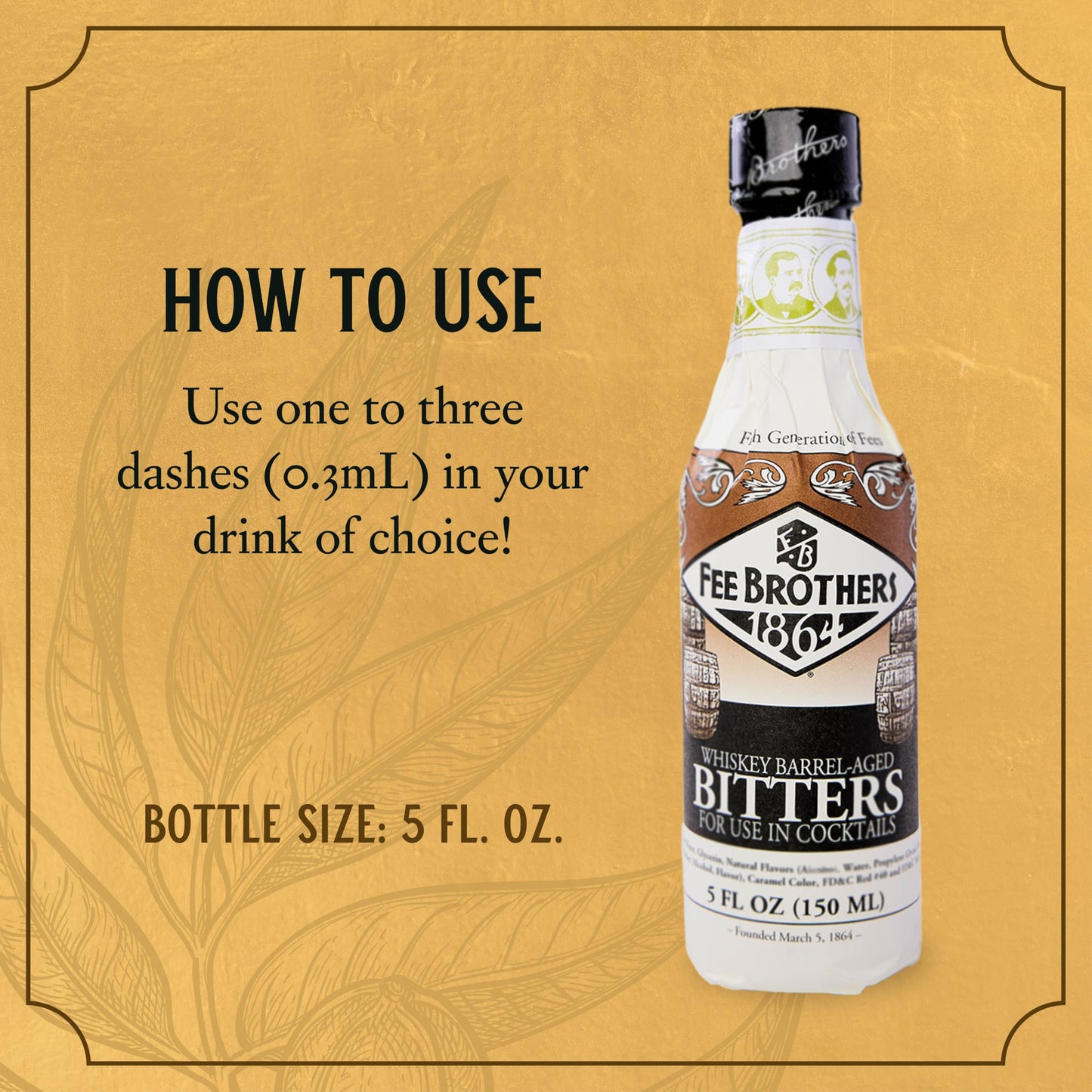 Fee Brothers Whiskey Barrel-Aged Cocktail Bitters - Aromatic Cocktail Mixer & Concentrated Flavoring, Gluten Free, Vegan-Friendly, 5 fl oz