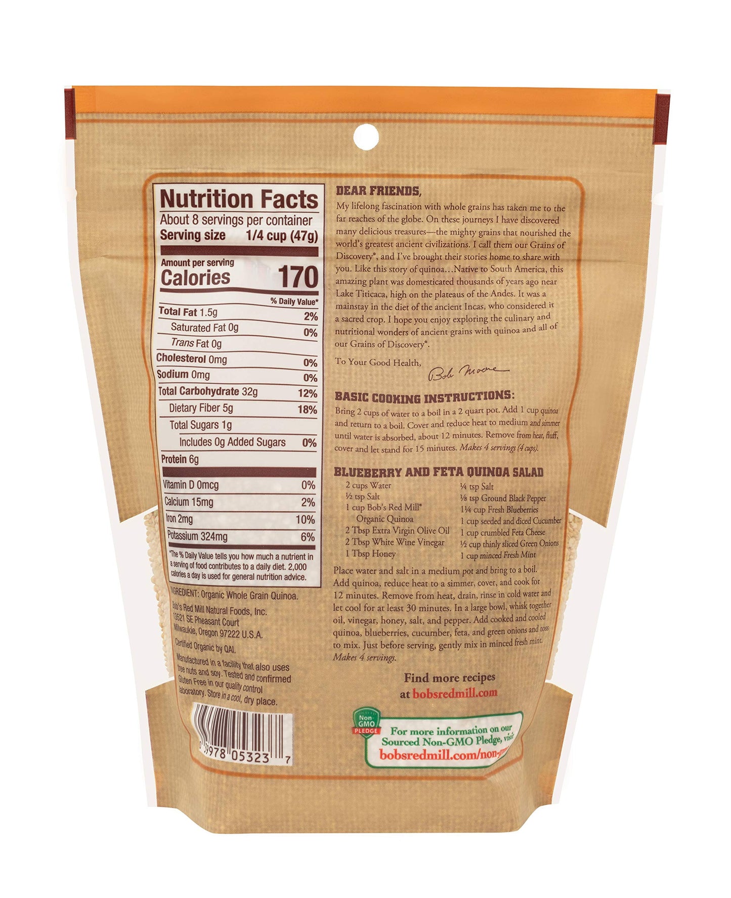 Bob's Red Mill Organic White Quinoa - 13 Ounce (Pack of 1), Vegan, Gluten Free, Non GMO, Complete Plant Protein, Whole Grain