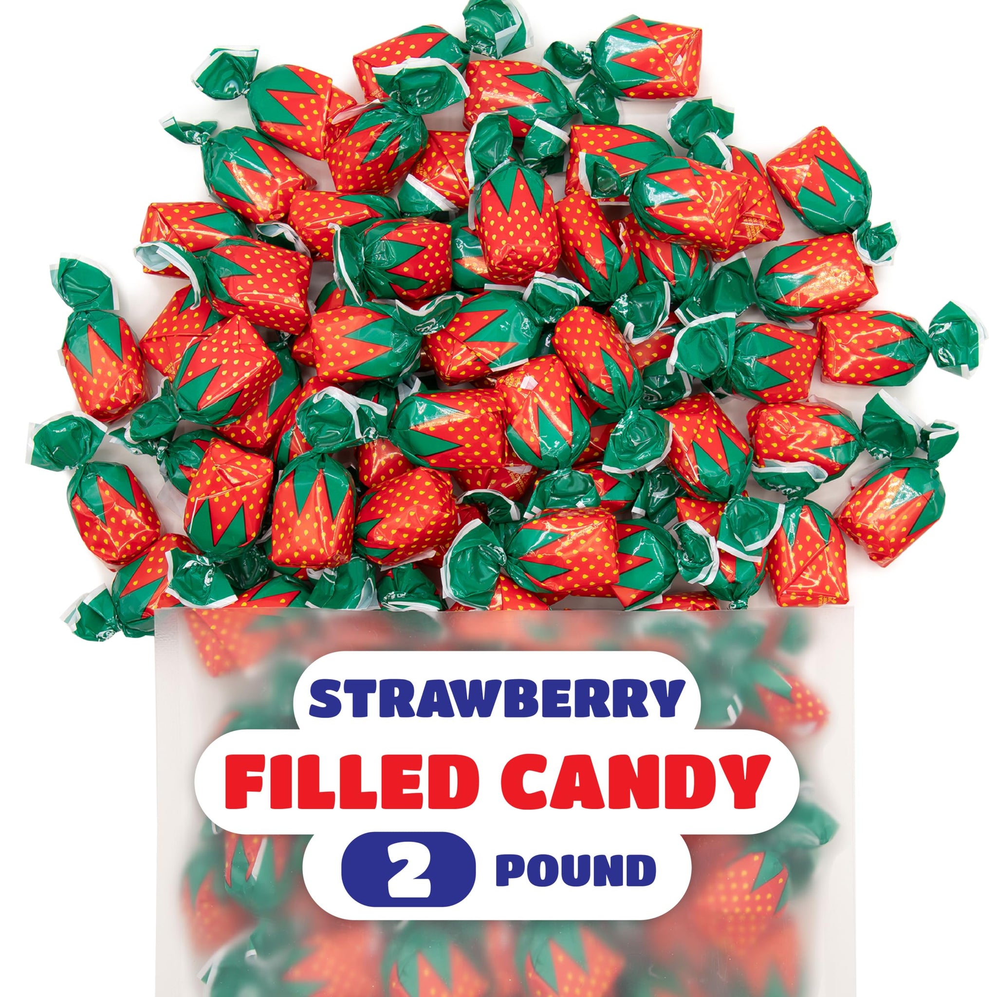 Arcor Strawberry Bon Bons - 2 Pound Bulk Pack - Filled Hard Candy Individually Wrapped - Soft Center Retro Candy - Classic Old School Candy for Office