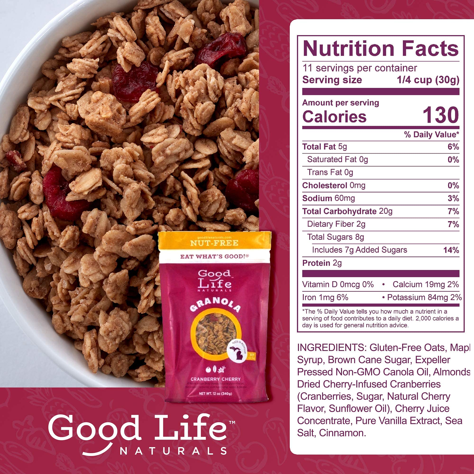 Good Life Natural’s Nut Free Granola Cereal Variety 6 Pack | Apple Crisp, Cranberry Cherry & Original Blend | Natural Ingredients | No Artificial