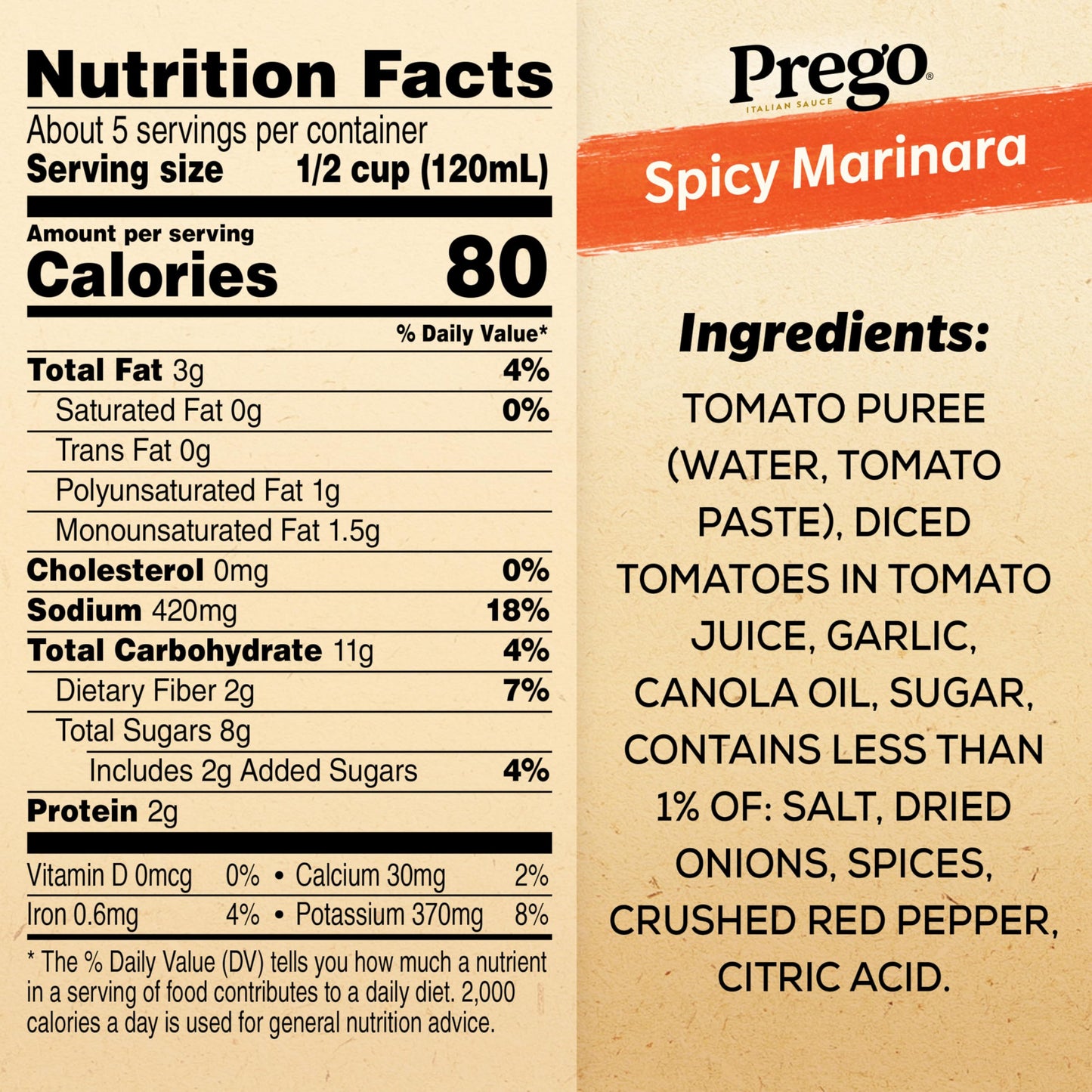 Prego Spicy Marinara Pasta Sauce, 24 oz Jar
