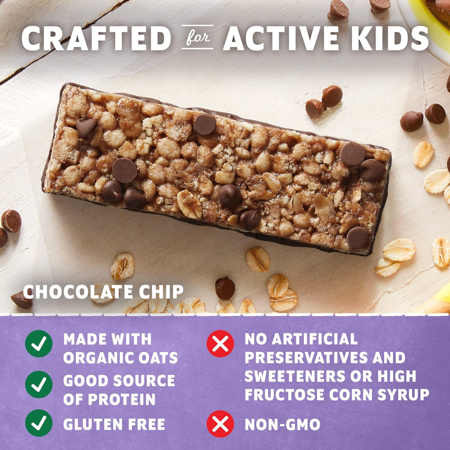 Zbar Protein - Chocolate Chip - Crispy Snack Bars - Made with Organic Oats - Non-GMO - 5g Protein - Gluten Free Protein Bars (5 Pack)