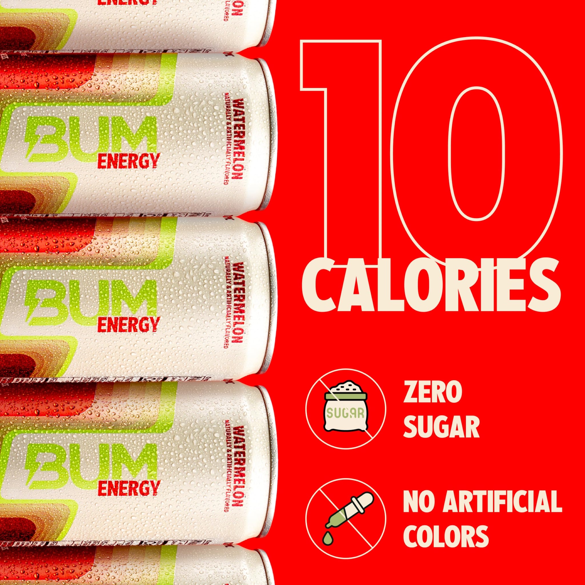 BUM Sugar-Free Energy Drink, Watermelon - Lightly Carbonated & No Artificial Colors, Natural Caffeine & Citicoline for Energy & Focus, Brain Boost