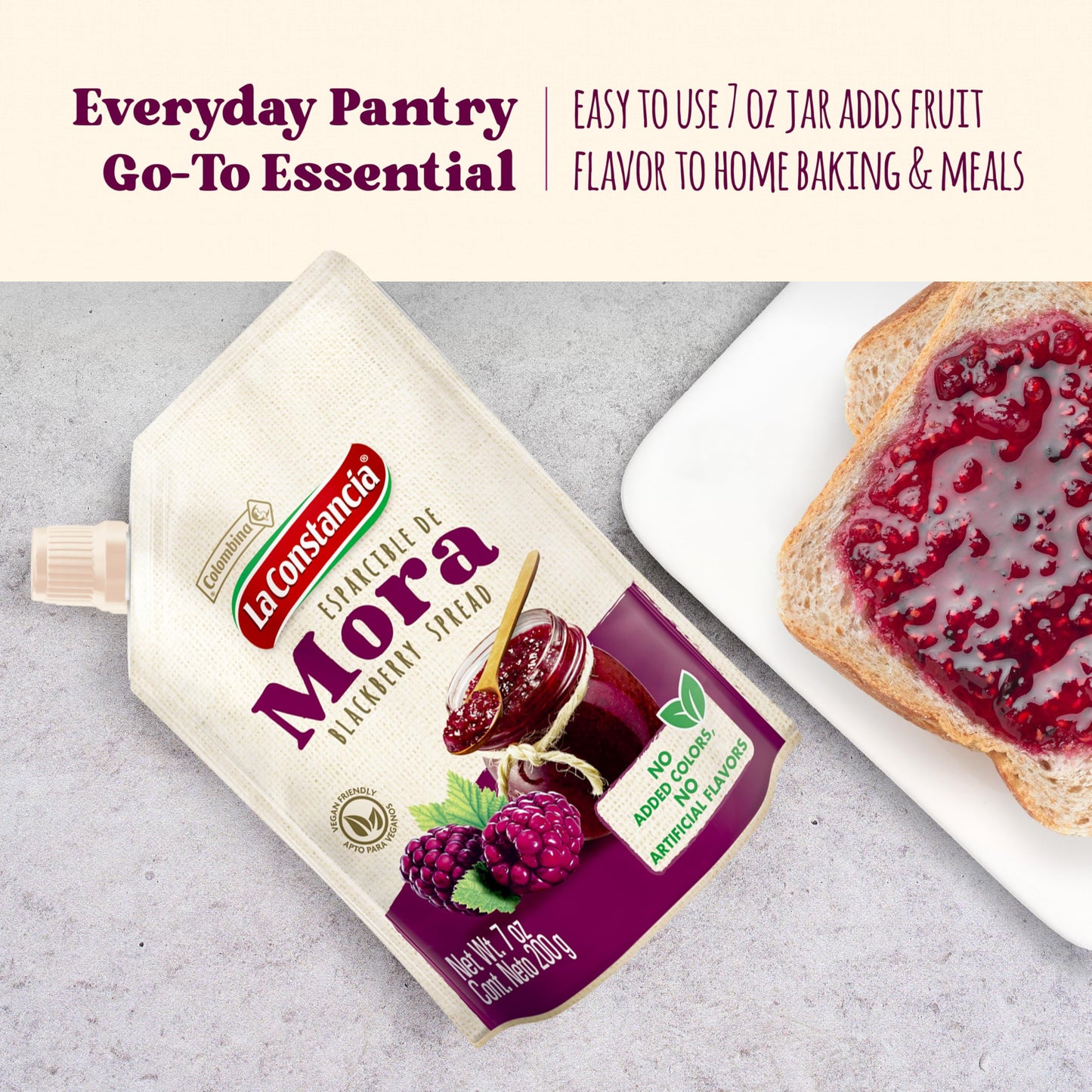 La Constancia Blackberry Spread and Fruit Jam Rich Sweet Black Berry Flavor for Toast Yogurt Desserts and Cheese Boards, 7 oz (Pack of 1)