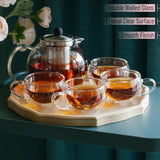 BTaT- Glass Tea Pot Set, Set of 4, Double Wall Glass Tea Cup and Kettle with Infuser