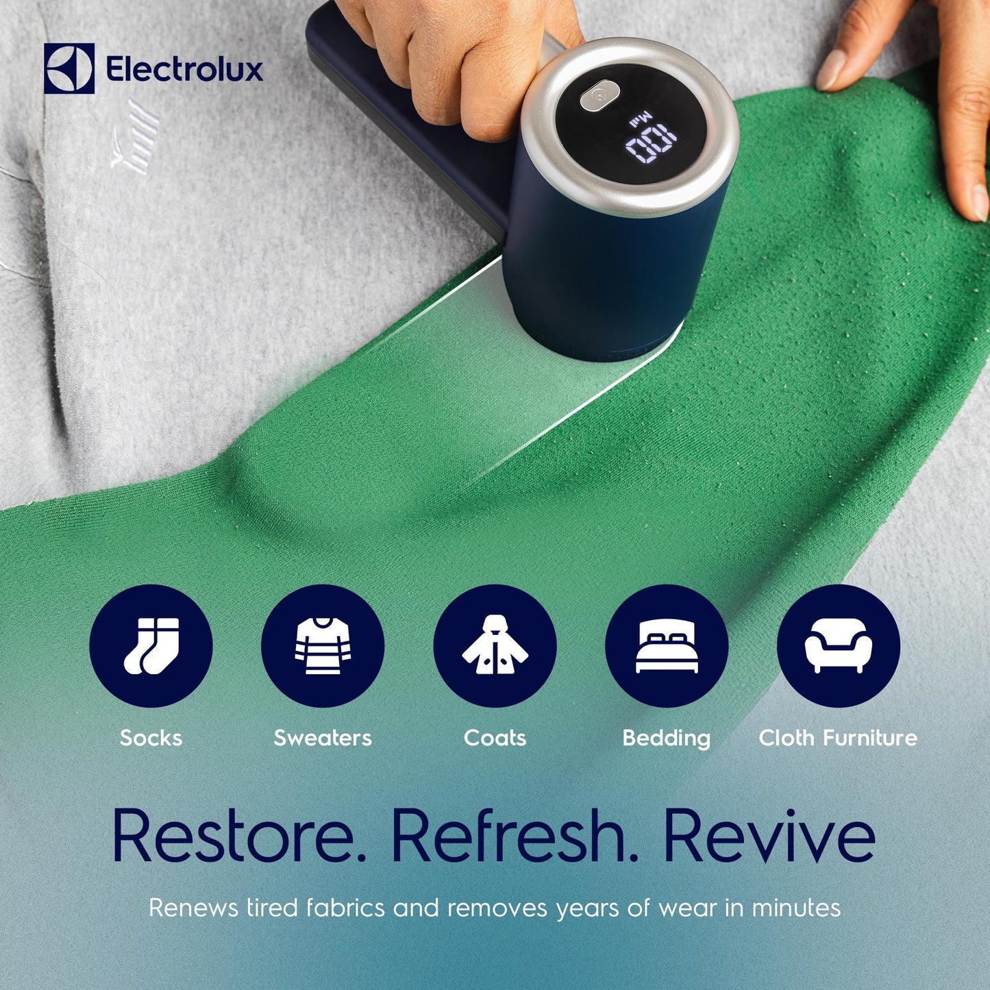 Electrolux Rechargeable Fabric Shaver | 3-Speed Lint Remover for Clothes & Furniture | Eliminates Fuzz & Pilling | Electric Lint Shaver with LED