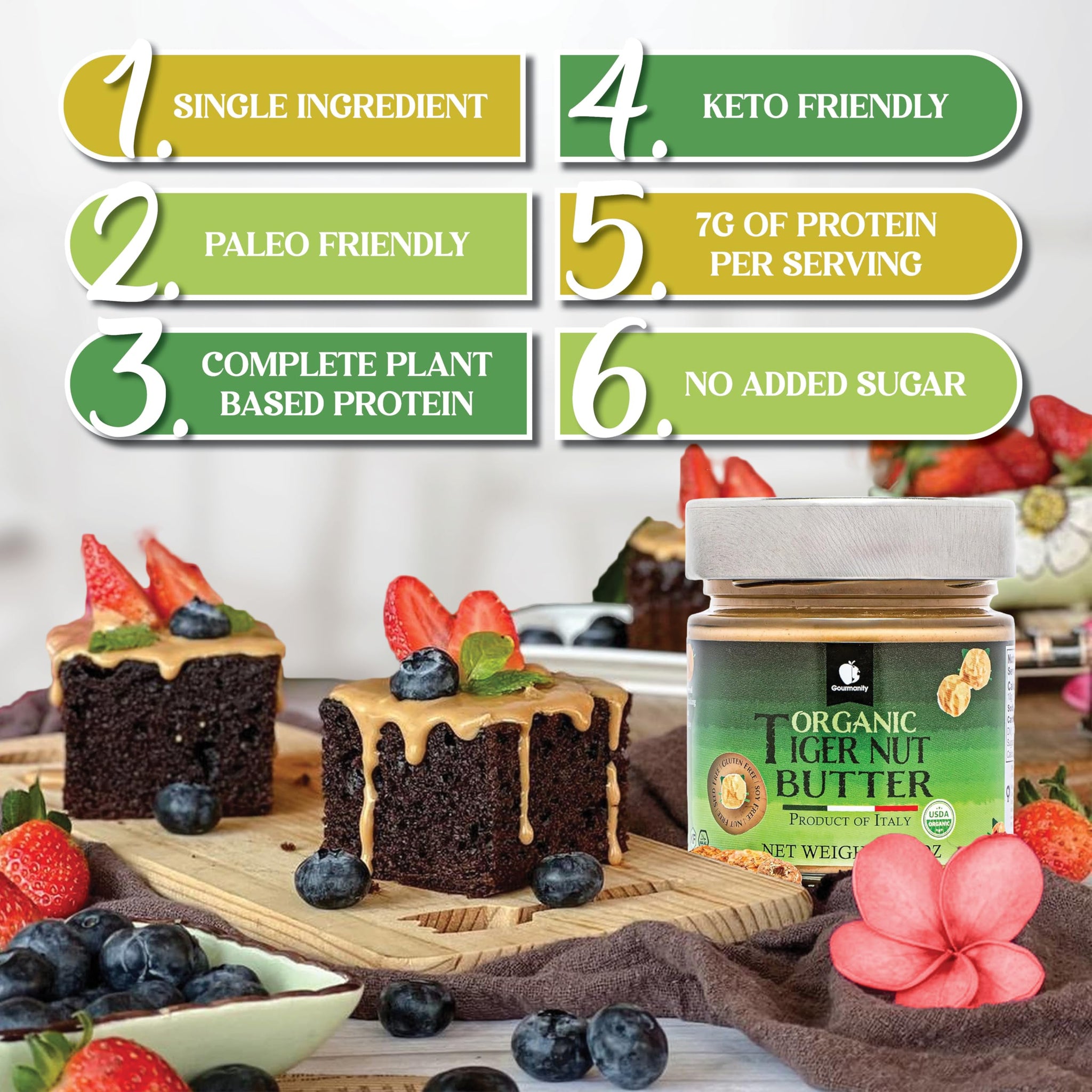 Gourmanity Organic Tigernut Butter, Sweet and Nutty Tasting Nut Free Peanut Butter Alternative, Compliant With Low Fodmap And Whole 30 Diets, Ideal