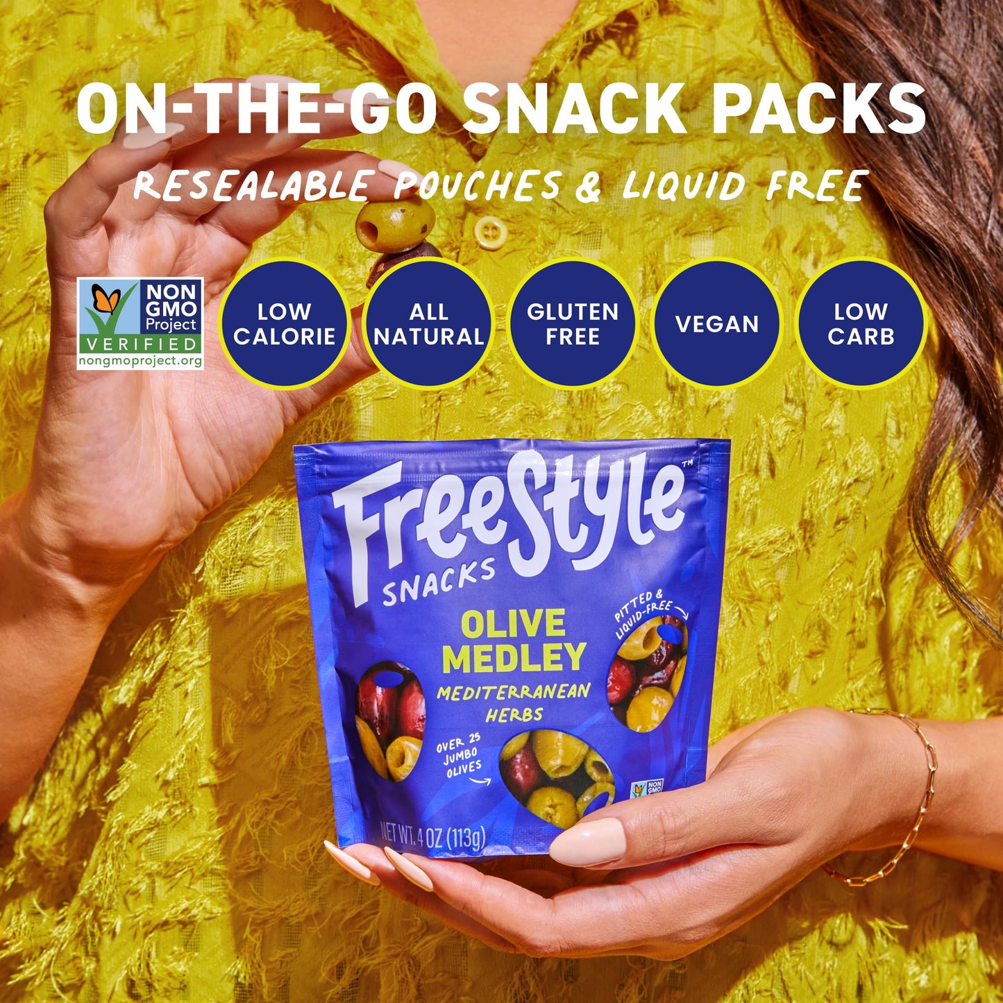 Freestyle Snacks Olive Snack Packs - As Seen on Shark Tank - Fresh Pitted Green & Kalamata Olives, Jumbo-Sized, Grown in Greece, All Natural, Non-GMO